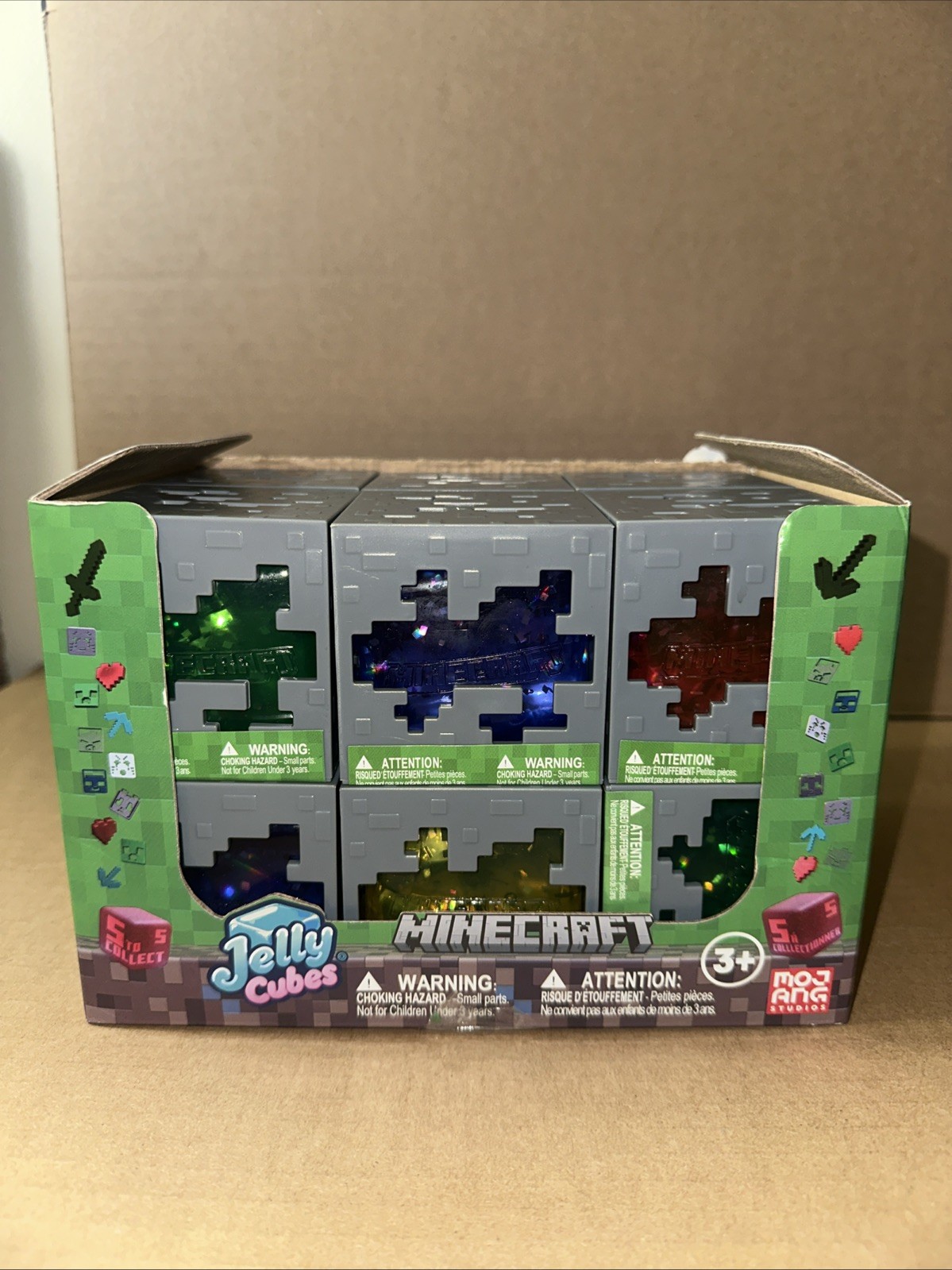 Minecraft Jelly Cubes with Display Case Blue Red Green Purple Yellow lot