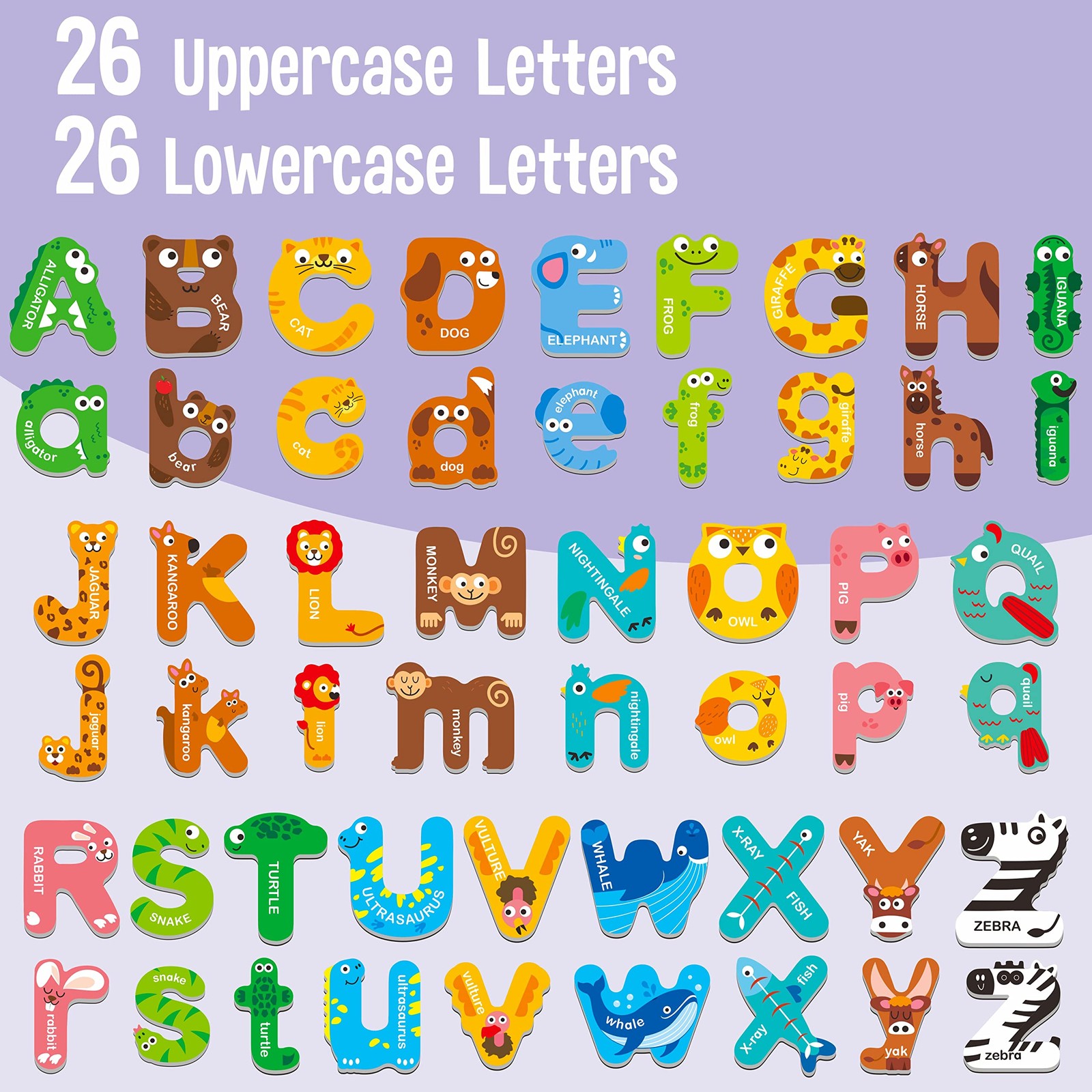 52 Magnetic Alphabet, 26 Uppercase & 26 Medium to Large, Multi Color