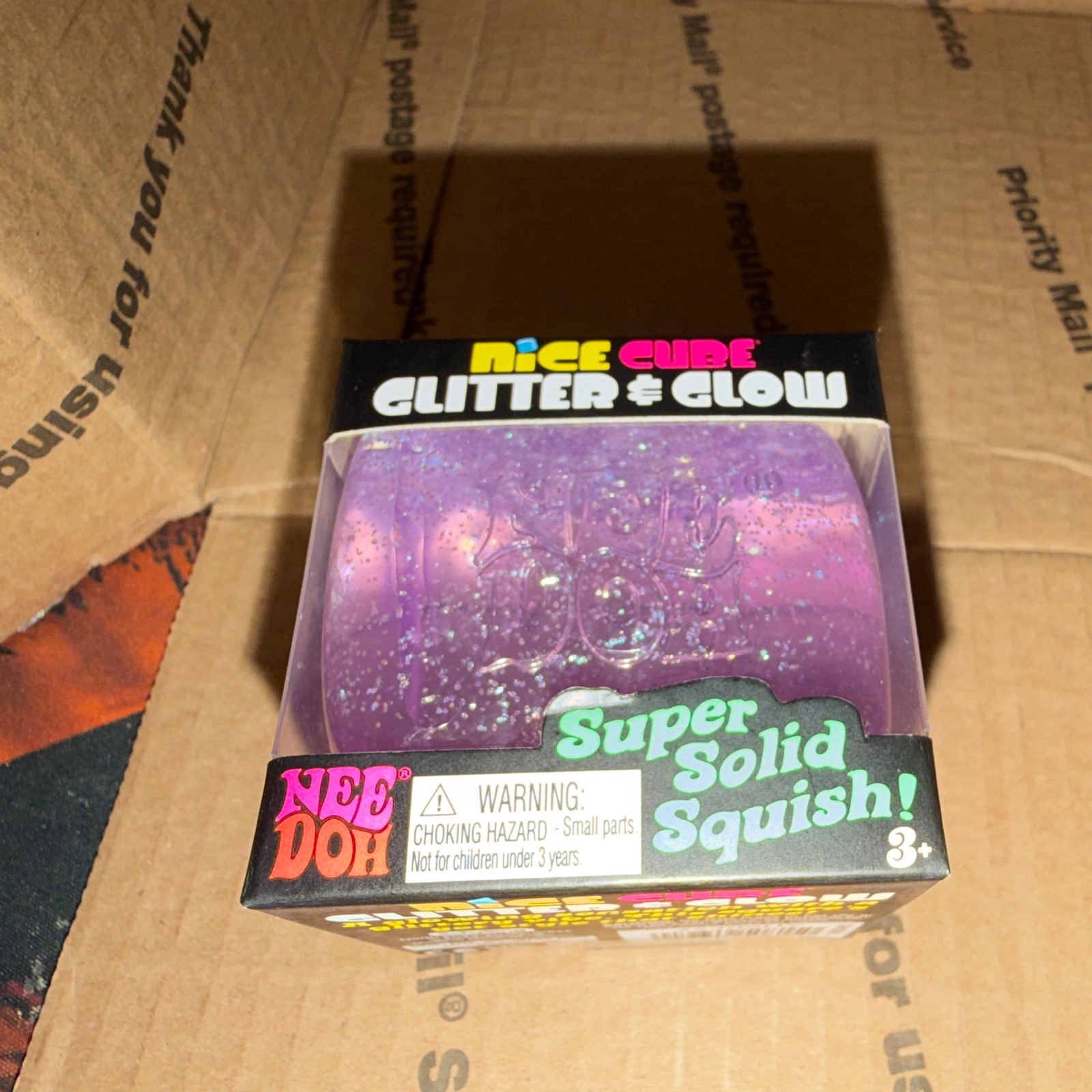 Viral! Hard to find! NeeDoh Nice Cube Glitter & Glow in Purple