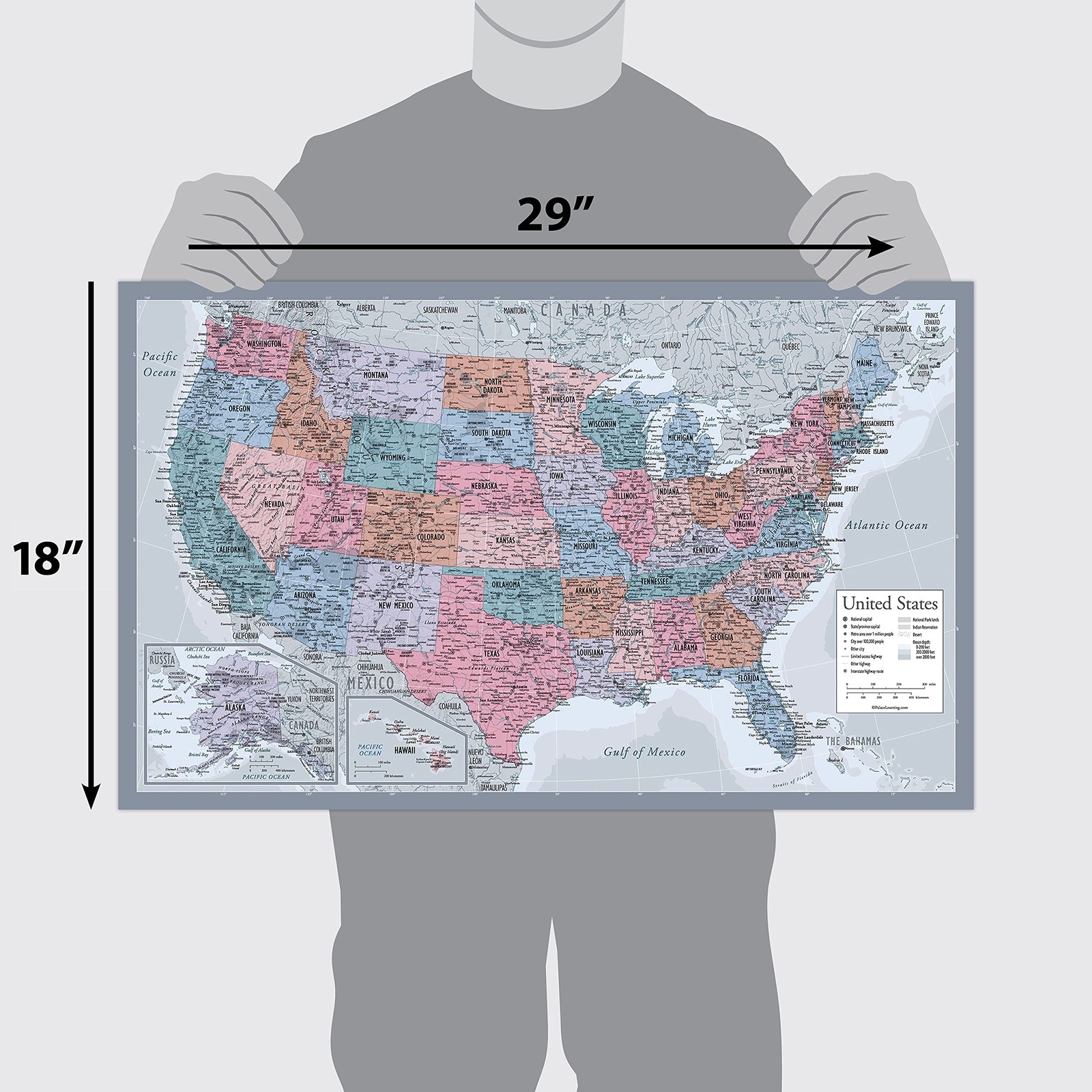 2 Pack – World Map Poster & USA Map Chart [Purple] (LAMINATED, 18″ x 29″)