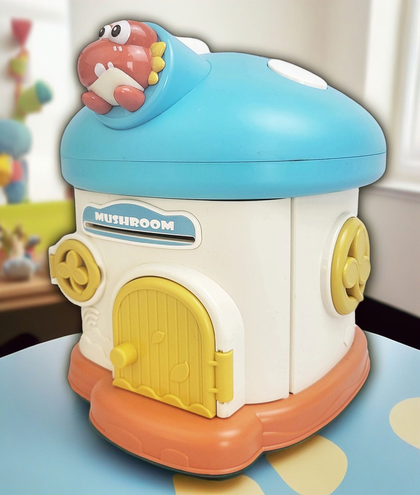 Lockable Kids Piggy Bank Mushroom Coin Box 2 Keys ASTM Non-Toxic Vinyl USA