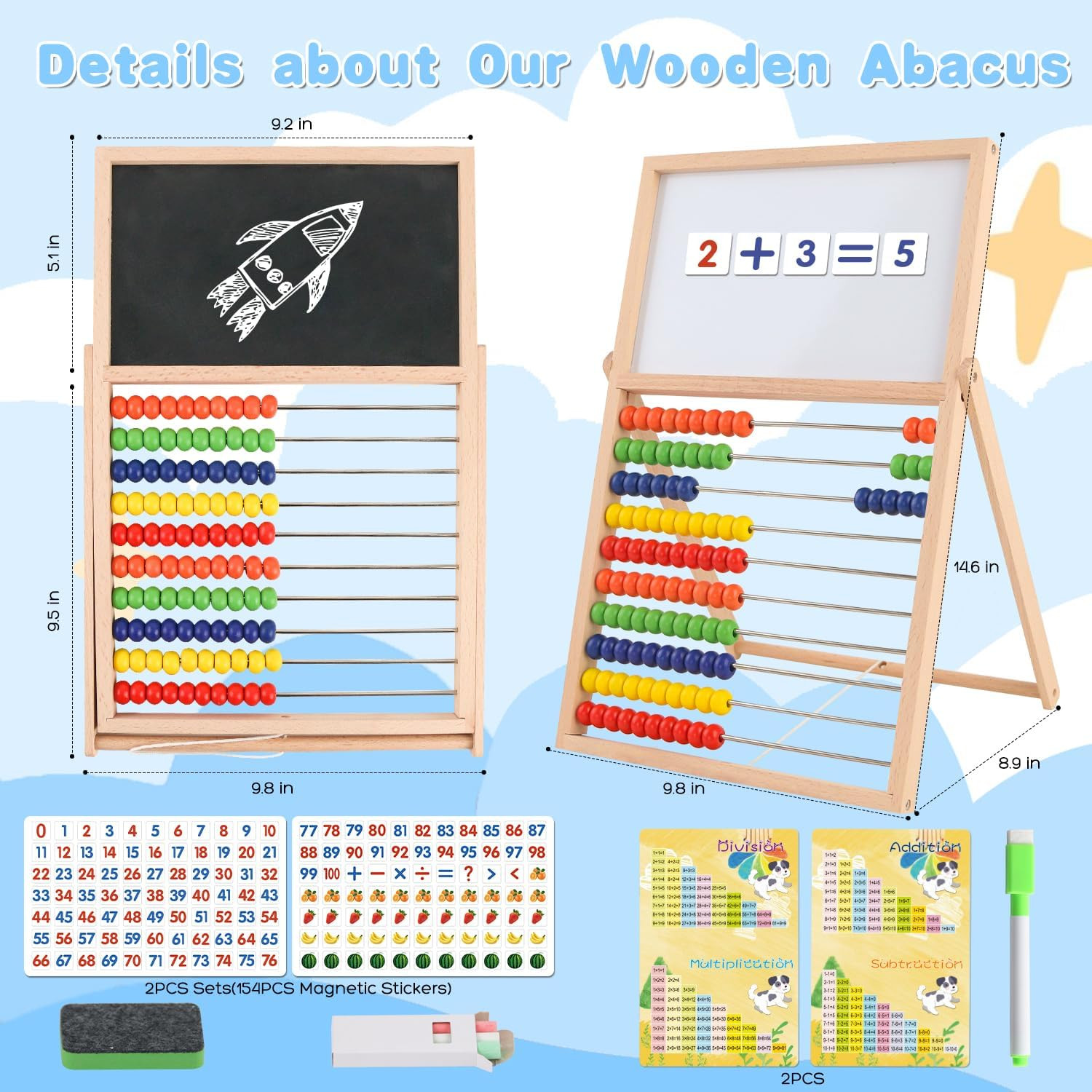 Wooden Abacus for Kids Math Games for Kids 3-5 4 5-7 6-8 Counters Toys with Doub