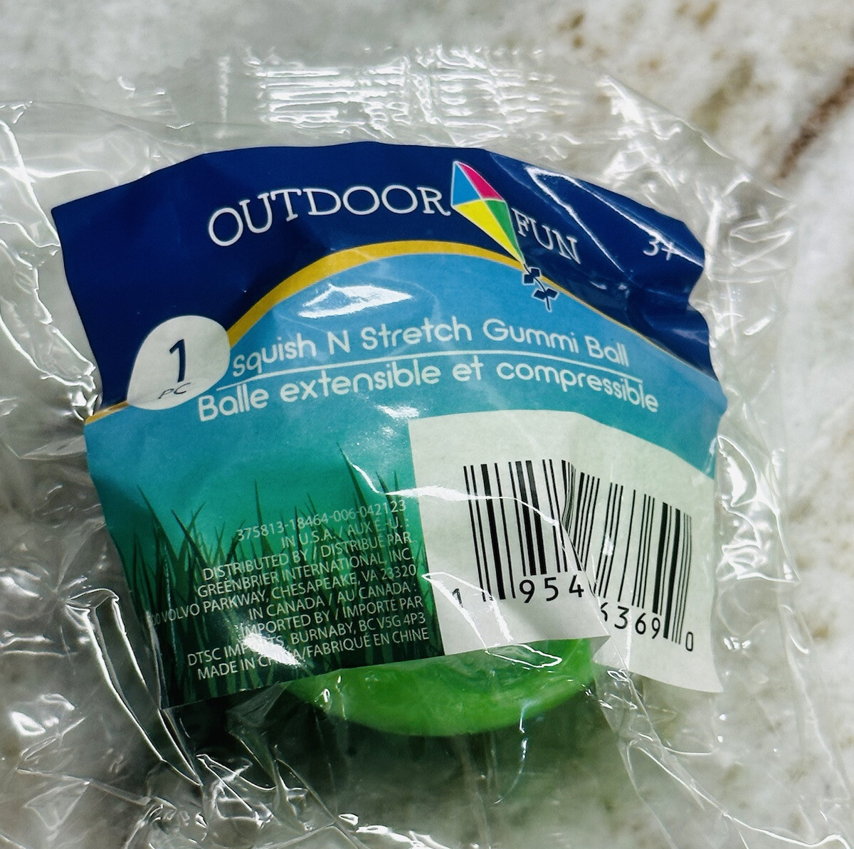 Outdoor Fun 1pc Squish And Stretch Gummi Ball. Green 2.5 Inches