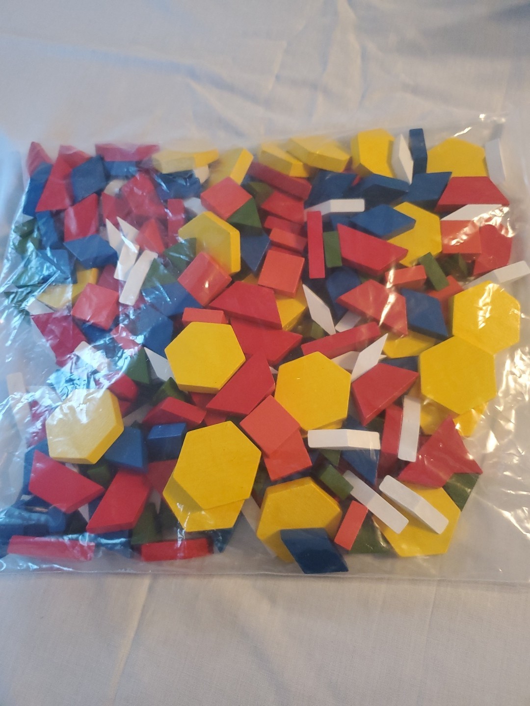 Geometric Pattern Blocks Lot Multi Color Shapes Wood Wooden for math