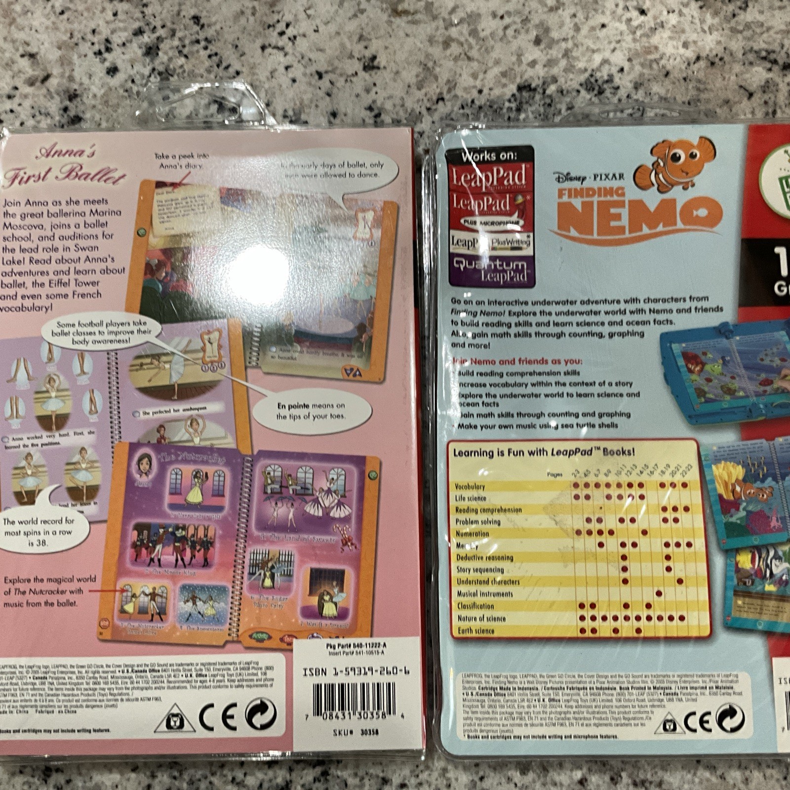 Leap Frog LeapPad Learning FINDING NEMO And Anna’s First Ballet Ages K-1 NEW
