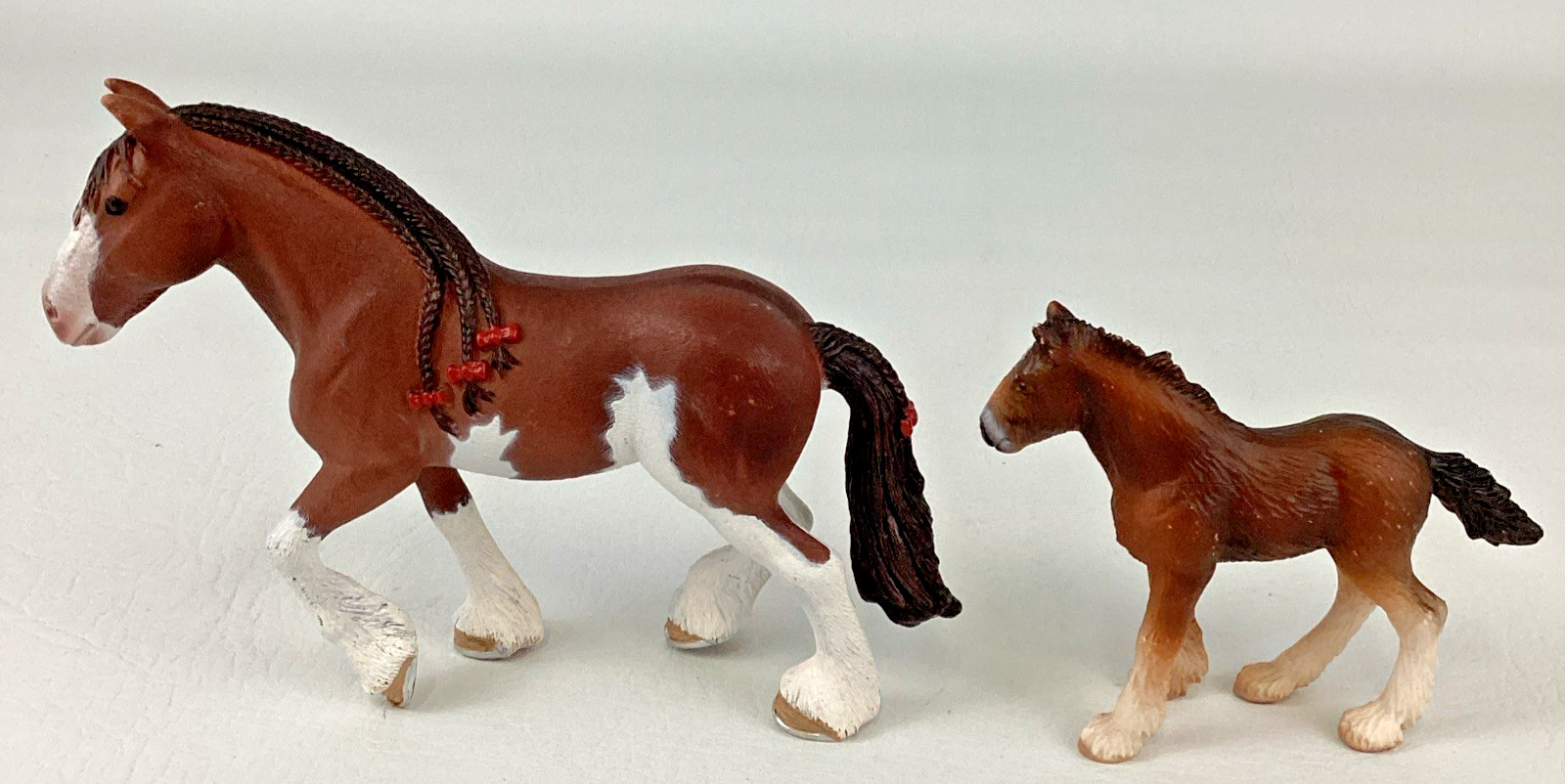 Schleich Horse Clydesdale Mare Red Bows Draft Foal Realistic Animal Figure Lot