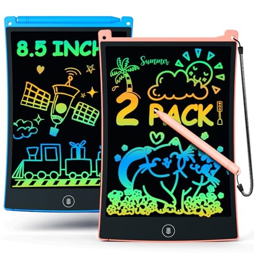 2 Pack LCD Writing Tablet with Stylus Colorful Doodle Board 8.5 inch Blue+pink