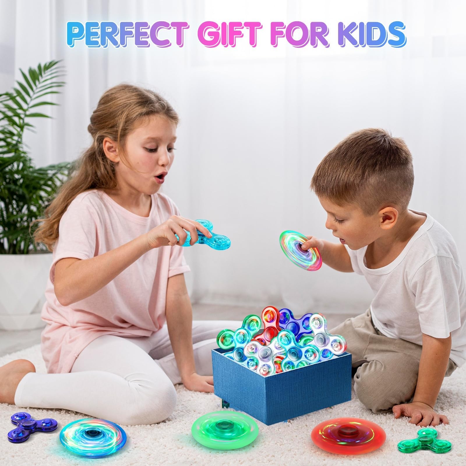 Fidget Spinner 2 Pack, Light up Sensory Toys Adults Small, White&blue