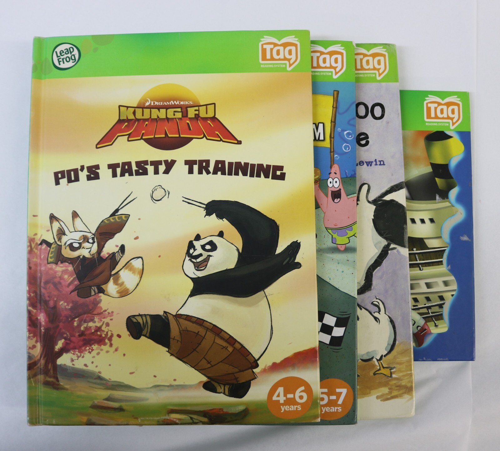 Lot 4 Leapfrog Tag Reader Books Click Clack Moo,Kung Fu Panda, Spongebob, Walter