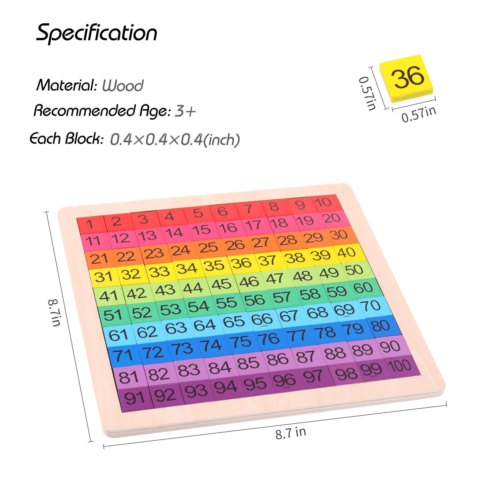 Wooden Montessori Math Counting Hundred Board Toys, 1-100 Consecutive Numbers.
