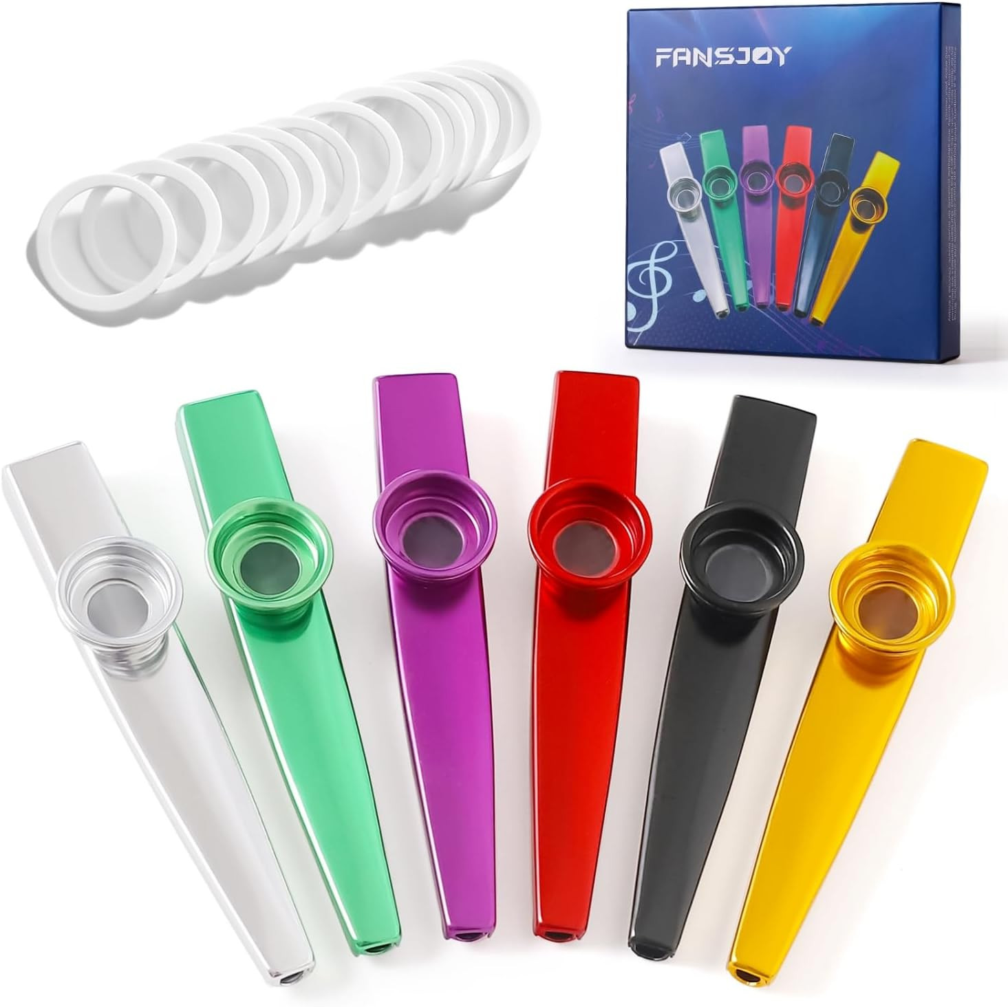 Kazoos 6 Pack, Multipack Metal Kazoos Musical Instruments with 12 Flute Membrane