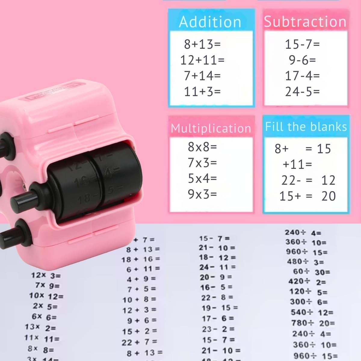 4-In-1 Roller Stamp with Ink for Teaching Math,(+,-,x,÷)Addition,Subtraction,Mul