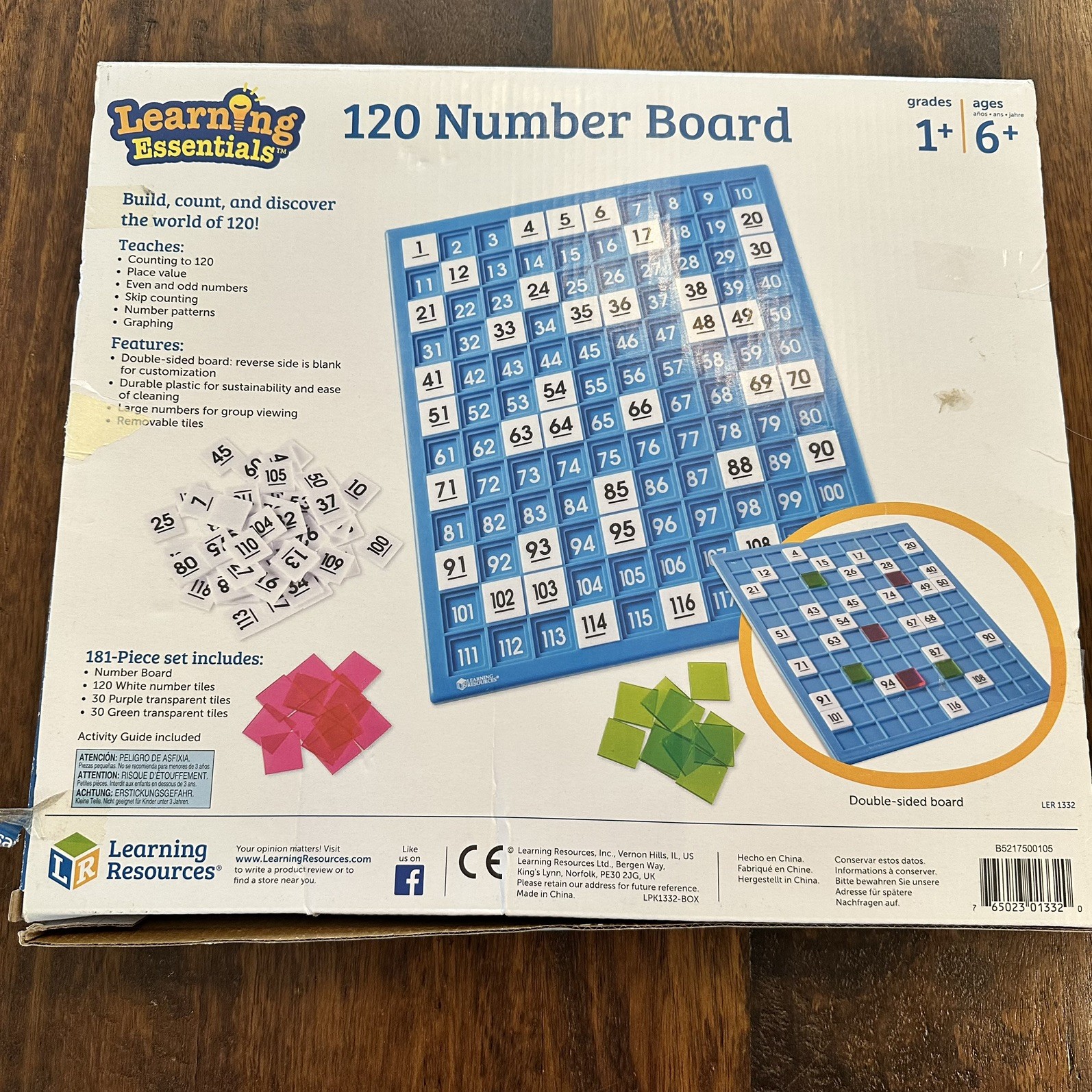 120 Number Board, Tray & Numbered Tiles, Common Core Math, 181 Piece, Ages 6+