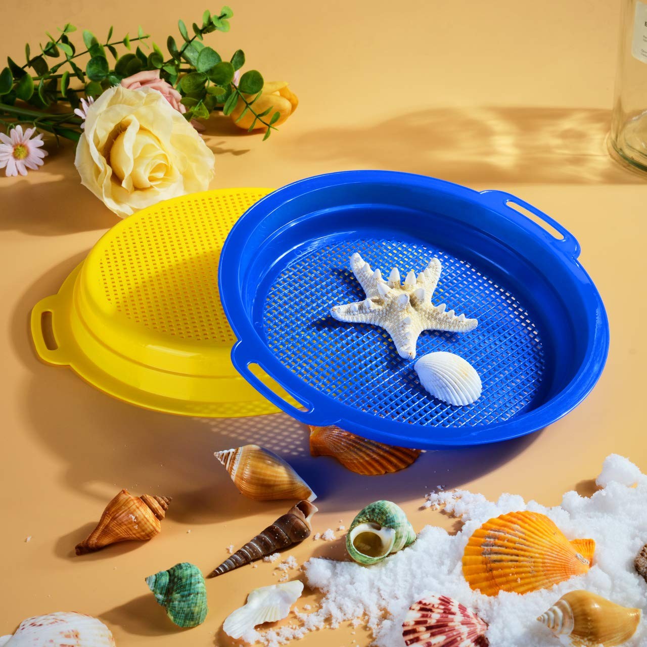 QINGLER Sand Sifters Sieve for The Beach Small, Red, Blue, Yellow & Green