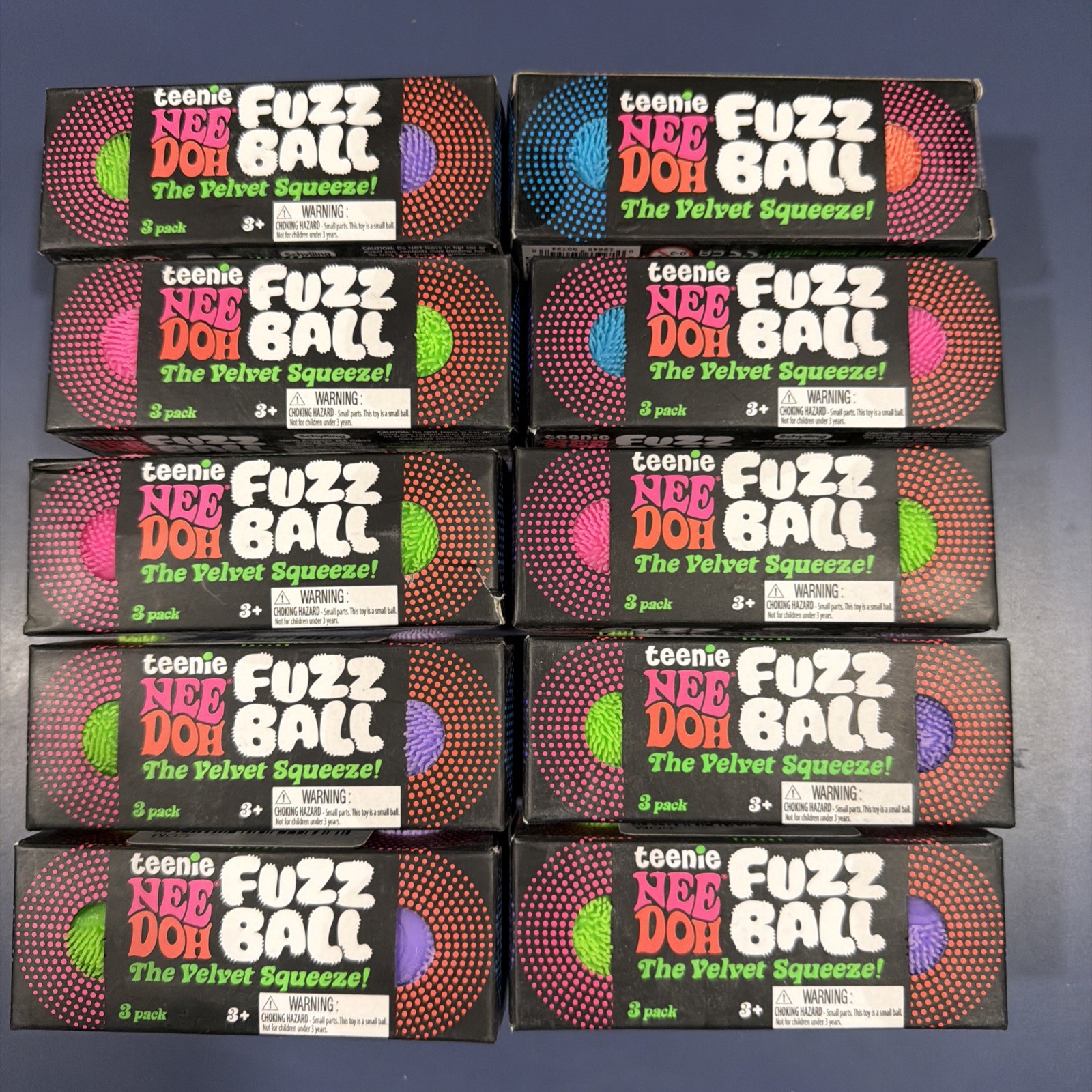 10 NeeDoh Teenie Fuzz Ball 3 Pack, Mini Nee Doh Stress Ball Pink Multi Color