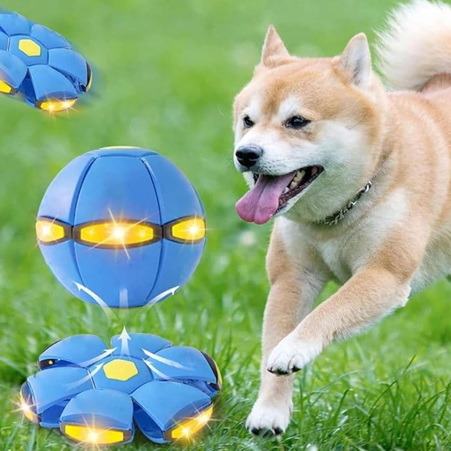 Transforming LED Bouncing Ball & Flying Saucer with 6 Colorful Lights (blue)