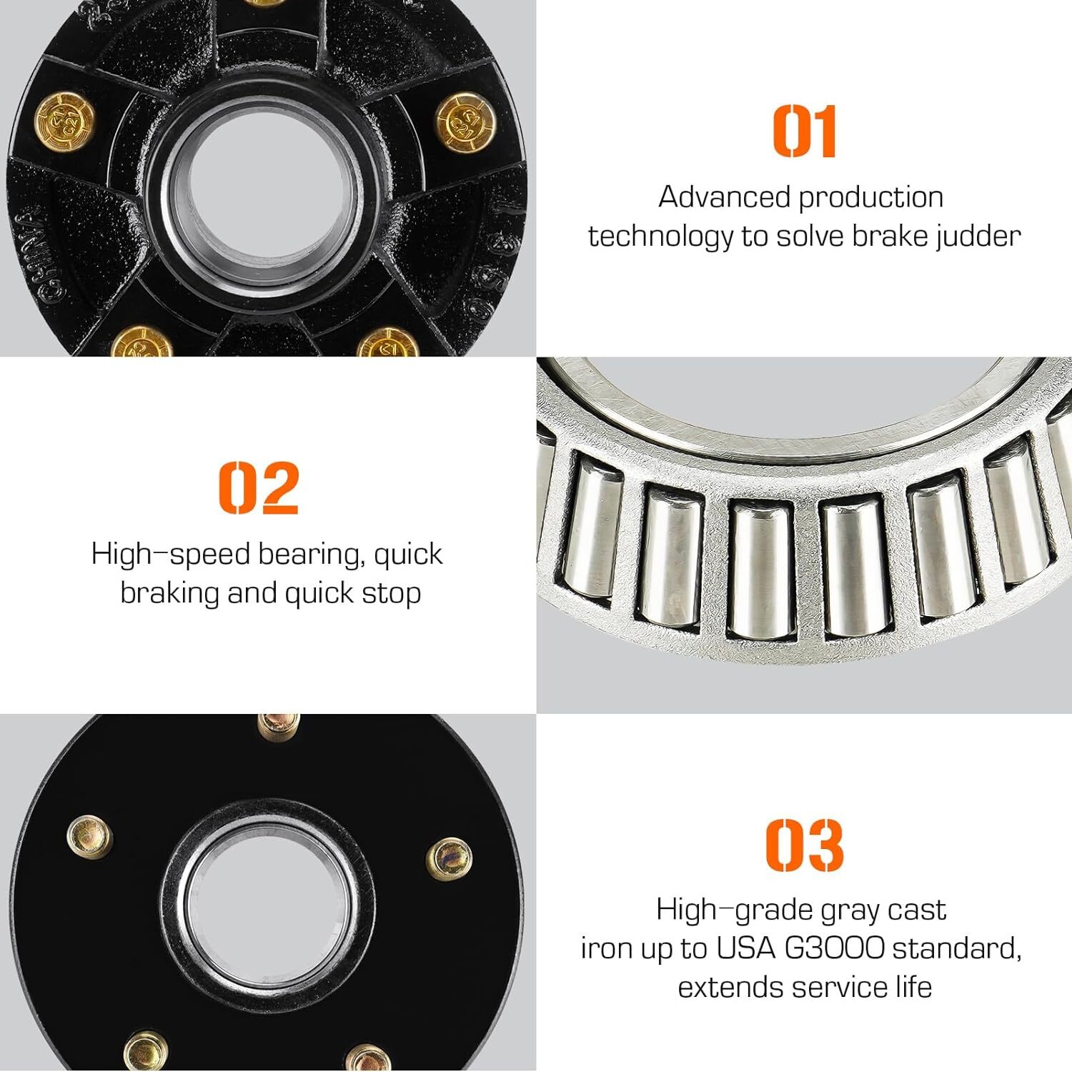 2 Sets 5 on 4.5″ Bolt Circle Trailer Hub 5 Lug Idler Hub Kits for 3,500lbs