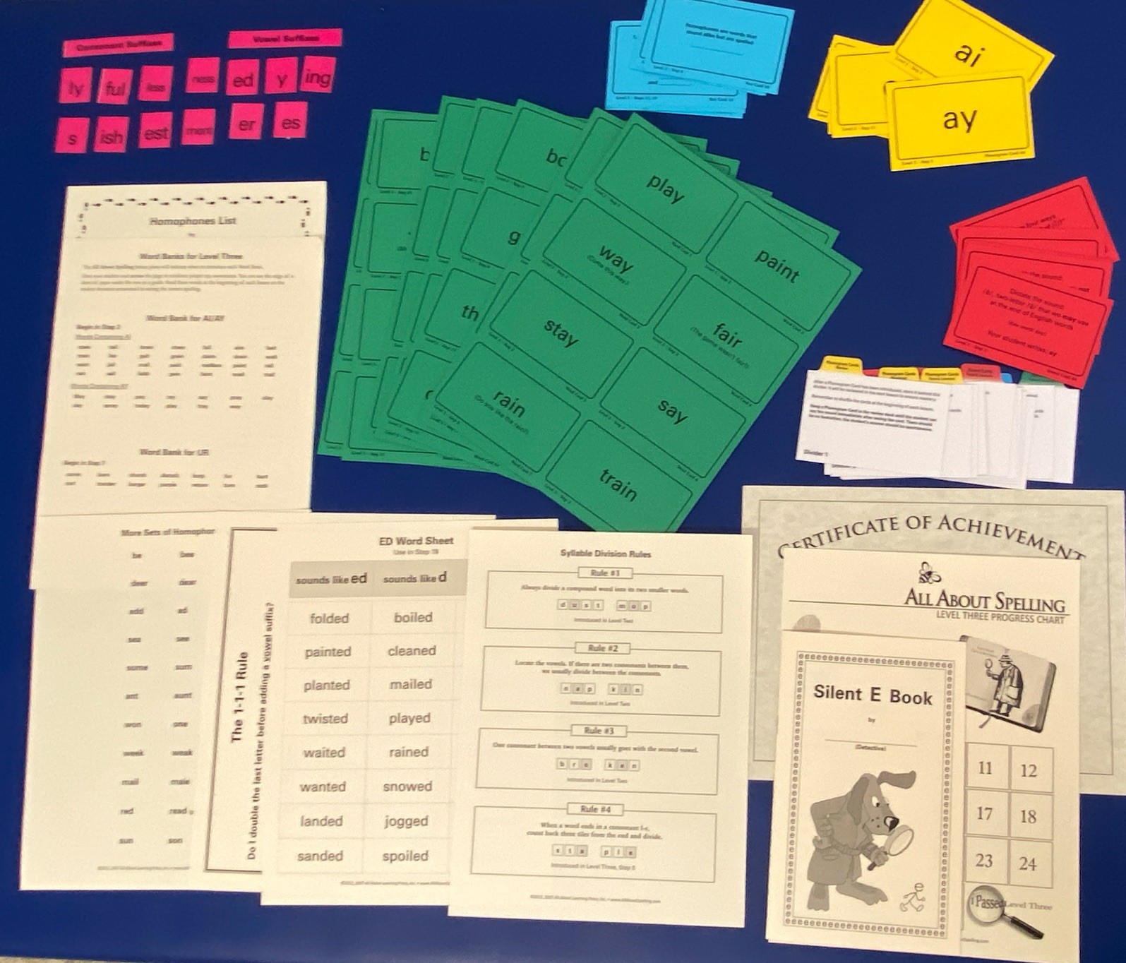 All About Spelling level 3-Word, Phonogram, Key & Sound Cards and level 3 Tiles