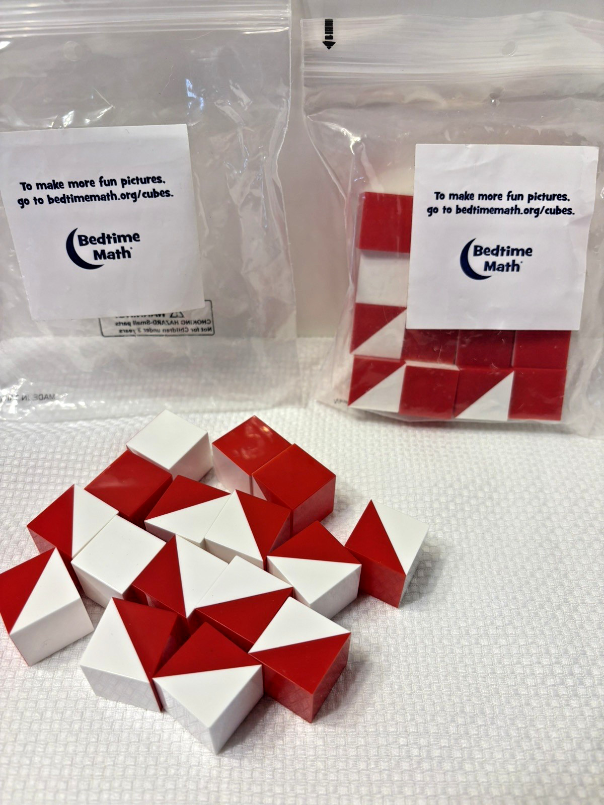 Lot of 2 NEW Bedtime Math SUPER CUBE SHUFFLE Blocks red white puzzle pattern