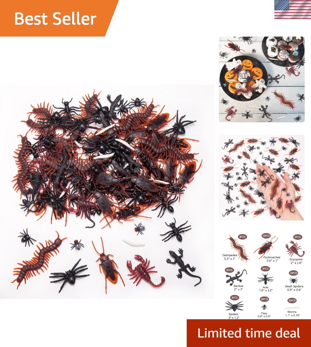 9 Types of Realistic 130 PCS Plastic Bugs – Ideal for Halloween Decor & More