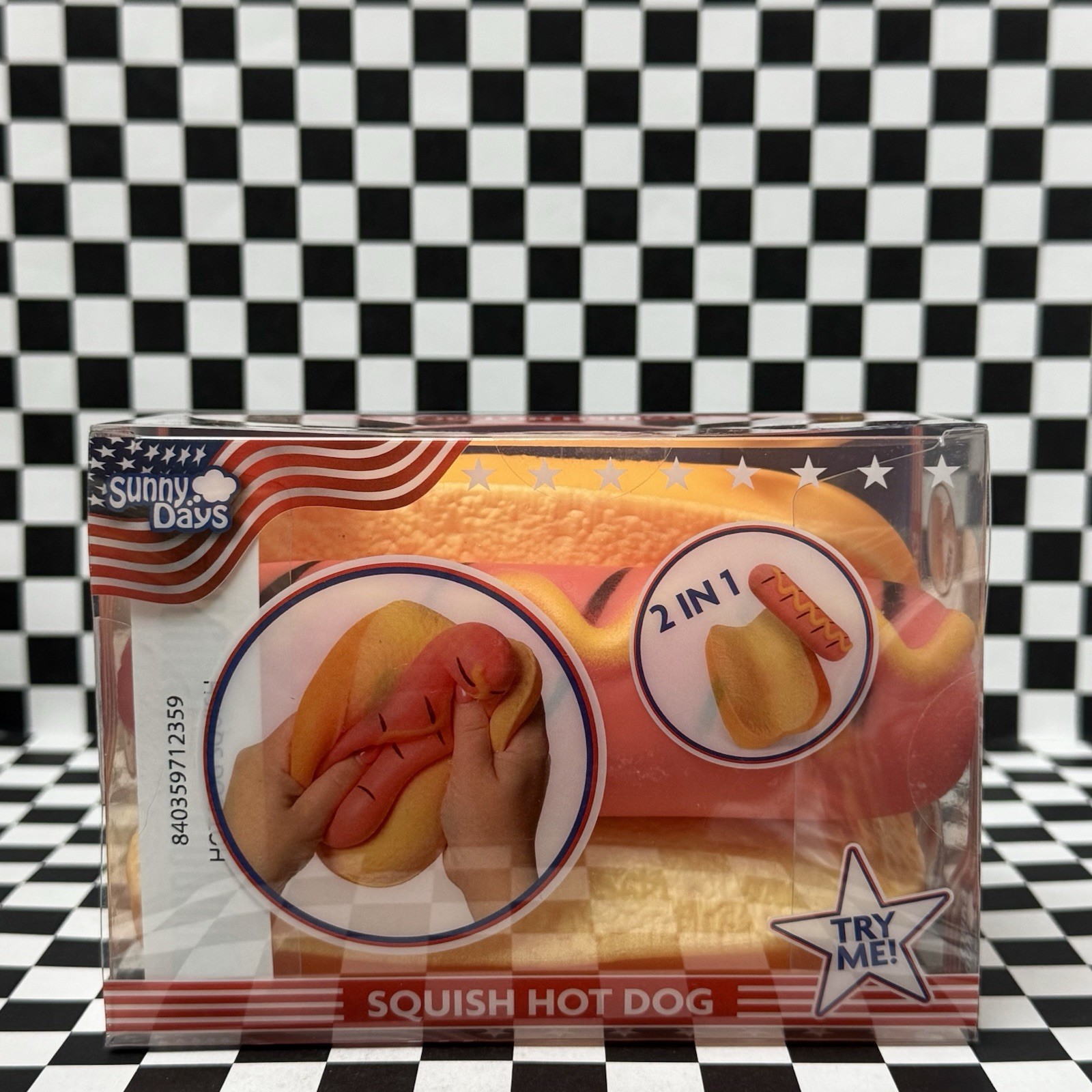 Hot Dog Squeezy Fidget Toy Sunny Days 2-in-1 ! Hotdog Stress Relief NEW Squishy