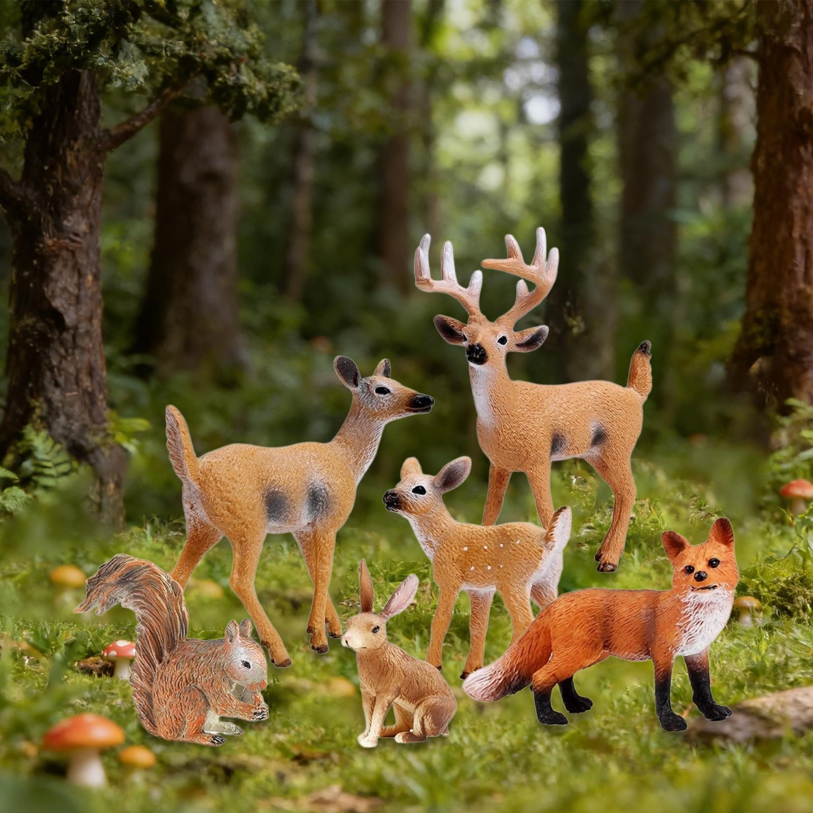 6x Jungle Animal Playset Miniature Toys Cake Toppers for Landscape Scene