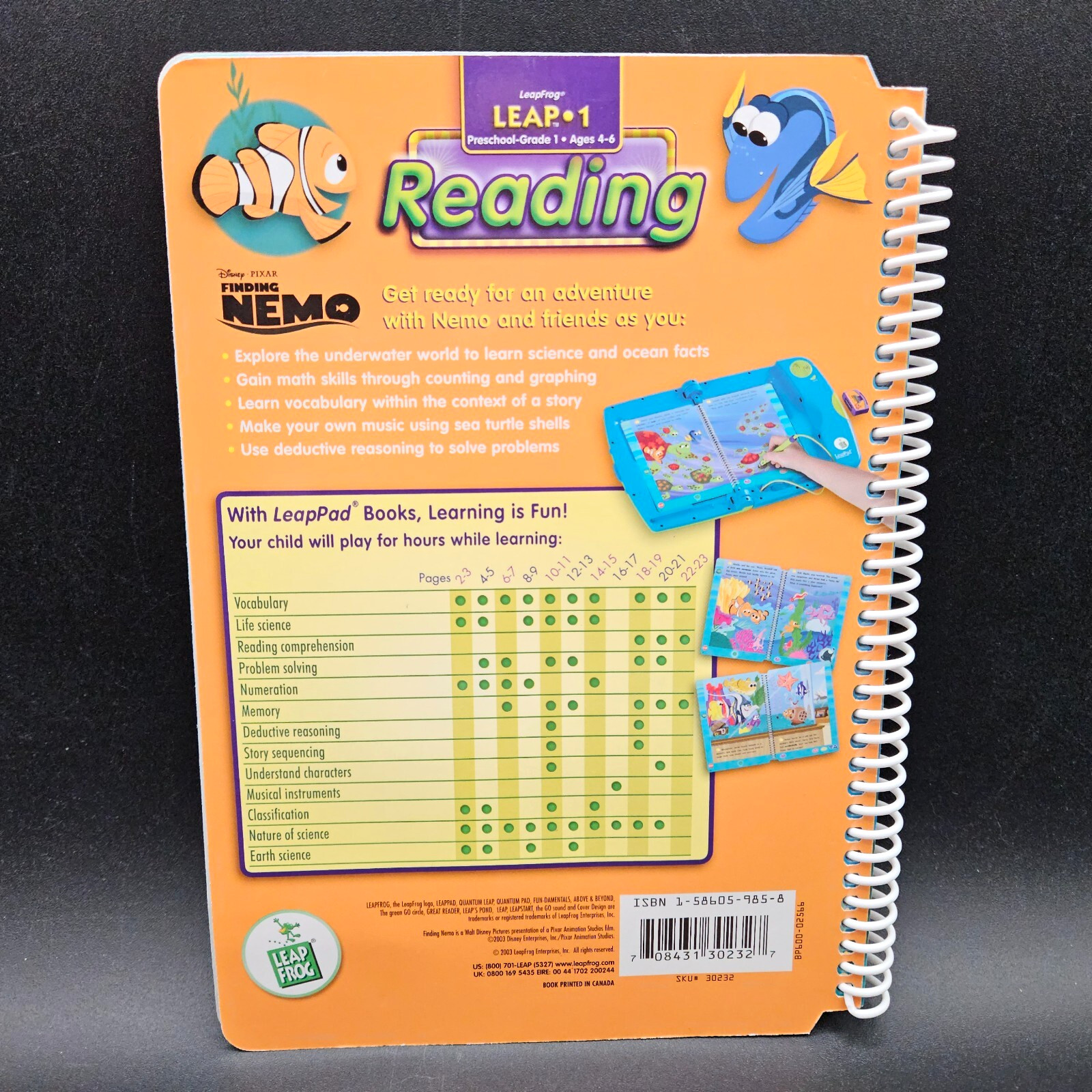 LeapFrog LeapPad Leap 1 Reading Book Finding Nemo Preschool 1st Grade Ages 4-6