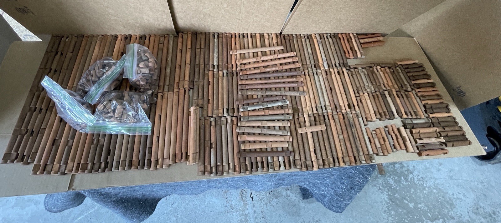 Vintage Wooden Educational Building Set Lot +330 Pieces Thin Dowel STEM Construc