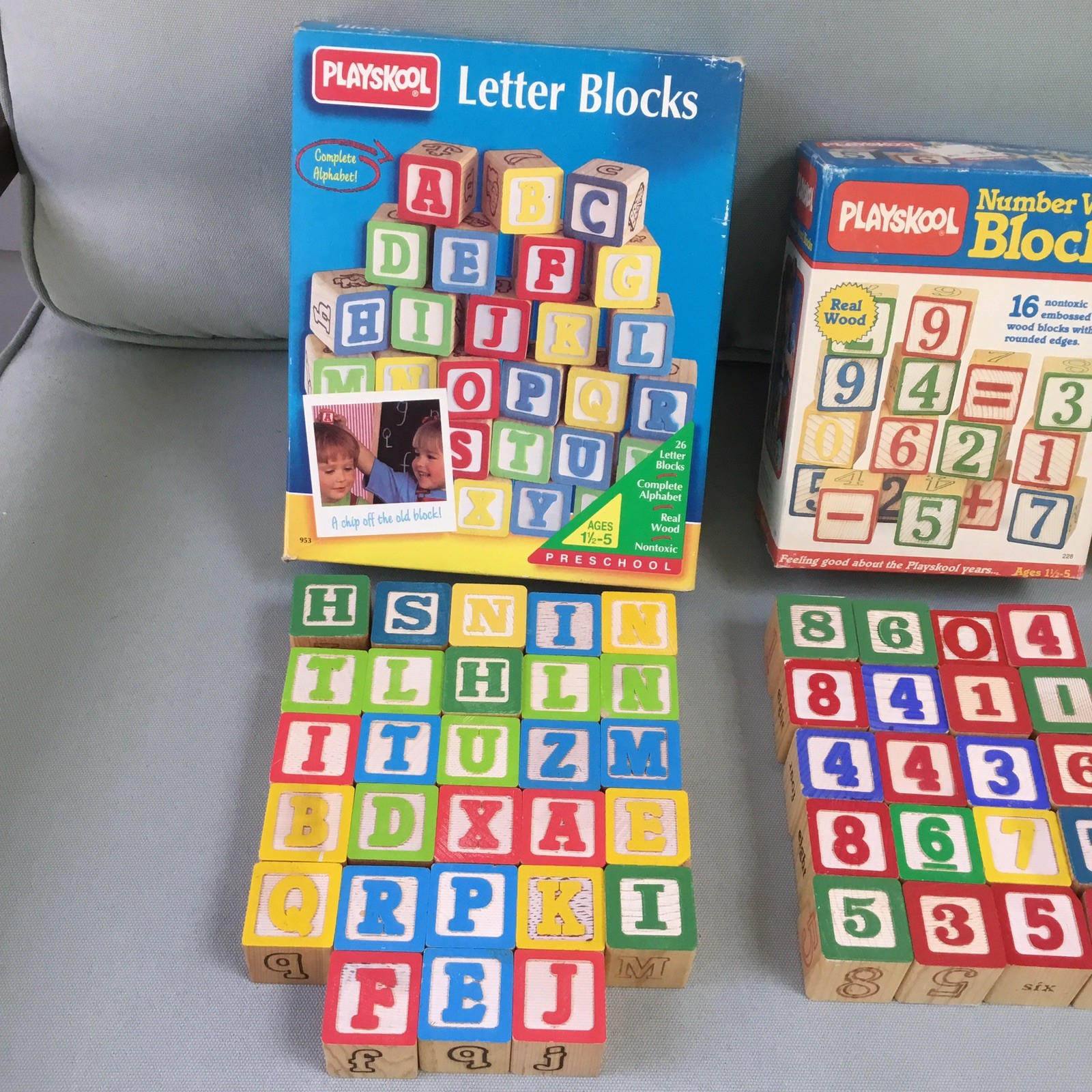 73 Vintage Wood Alphabet ABC Letter Building BLOCKS Playskool + Numbers Pictures