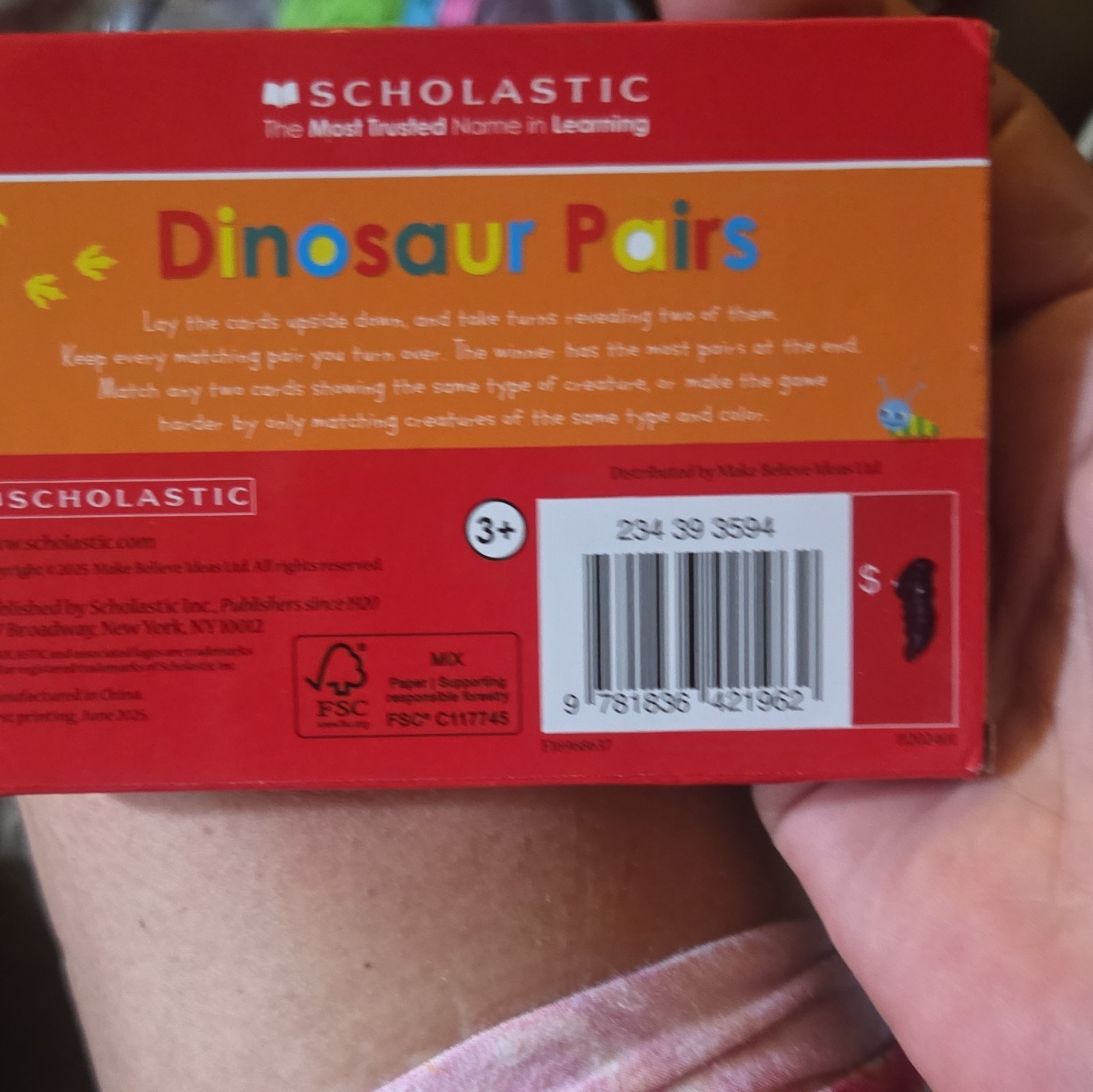 Scholastic Get Ready for Pre-K Dinosaur Pairs Matching Game 36 Cards Age 3+