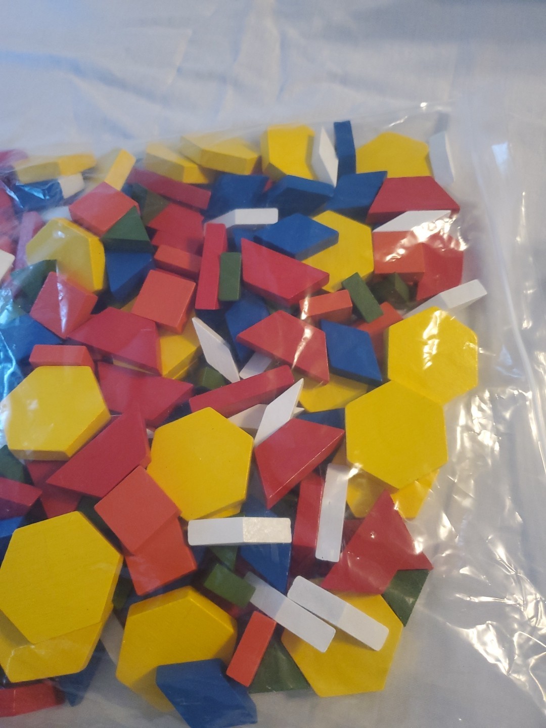 Geometric Pattern Blocks Lot Multi Color Shapes Wood Wooden for math