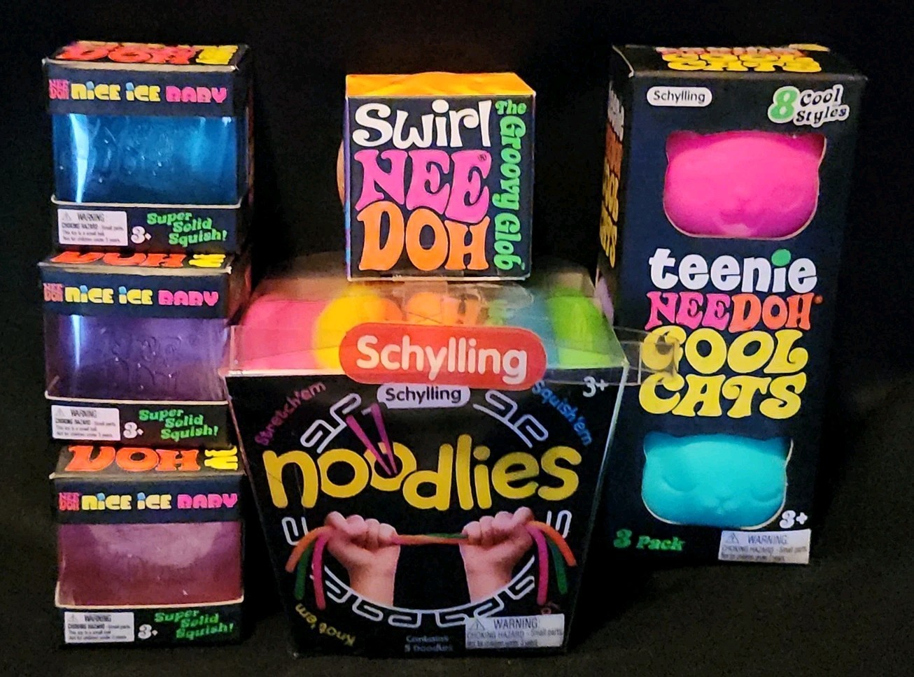 Schylling Teenie NeeDoh Bundle Cool Cats 3Pk 3 NIce Cube Baby SwirlBall Noodlies