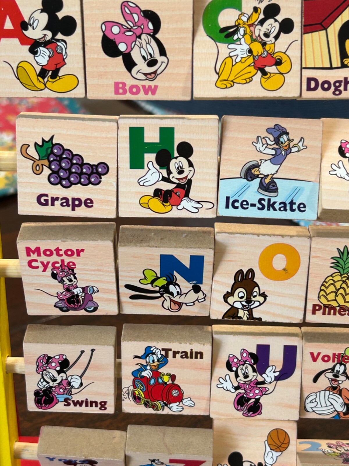 Vintage Disney Mickey Mouse Flip-Flop Alphabet Blocks Wooden Block Learning Toy