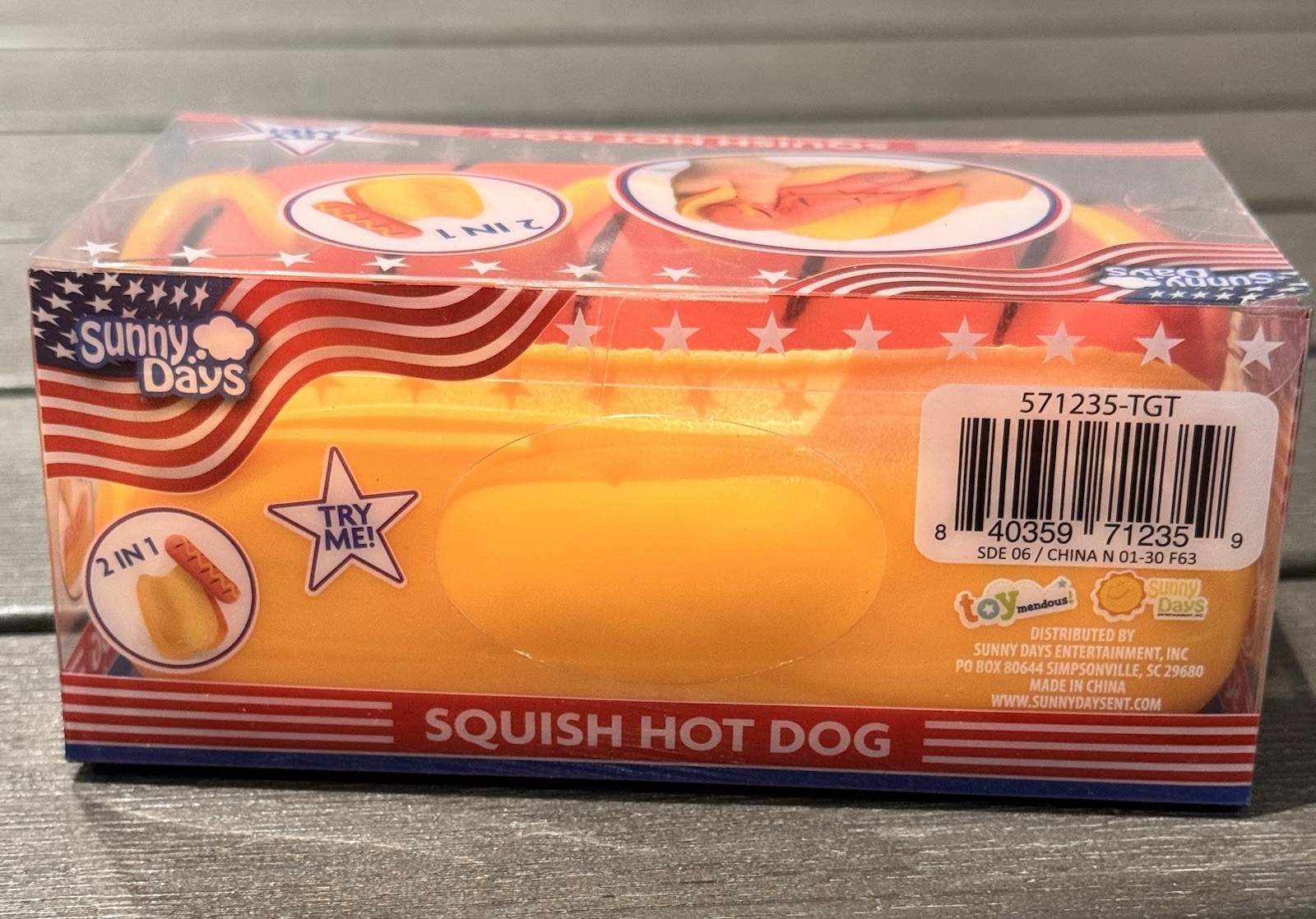 Squishy Hot Dog Squeezy Fidget Toy Sunny Days 2-in-1 Hotdog Stress Relief NEW