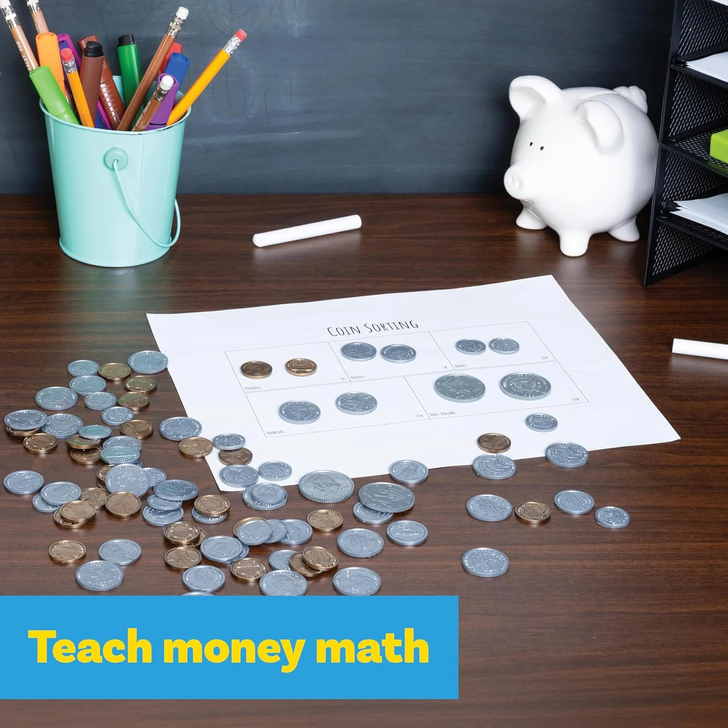 LEARNING ADVANTAGE Play Coin Set | 30 Pennies, 20 Nickels, 20 Dimes, 20 Quarters
