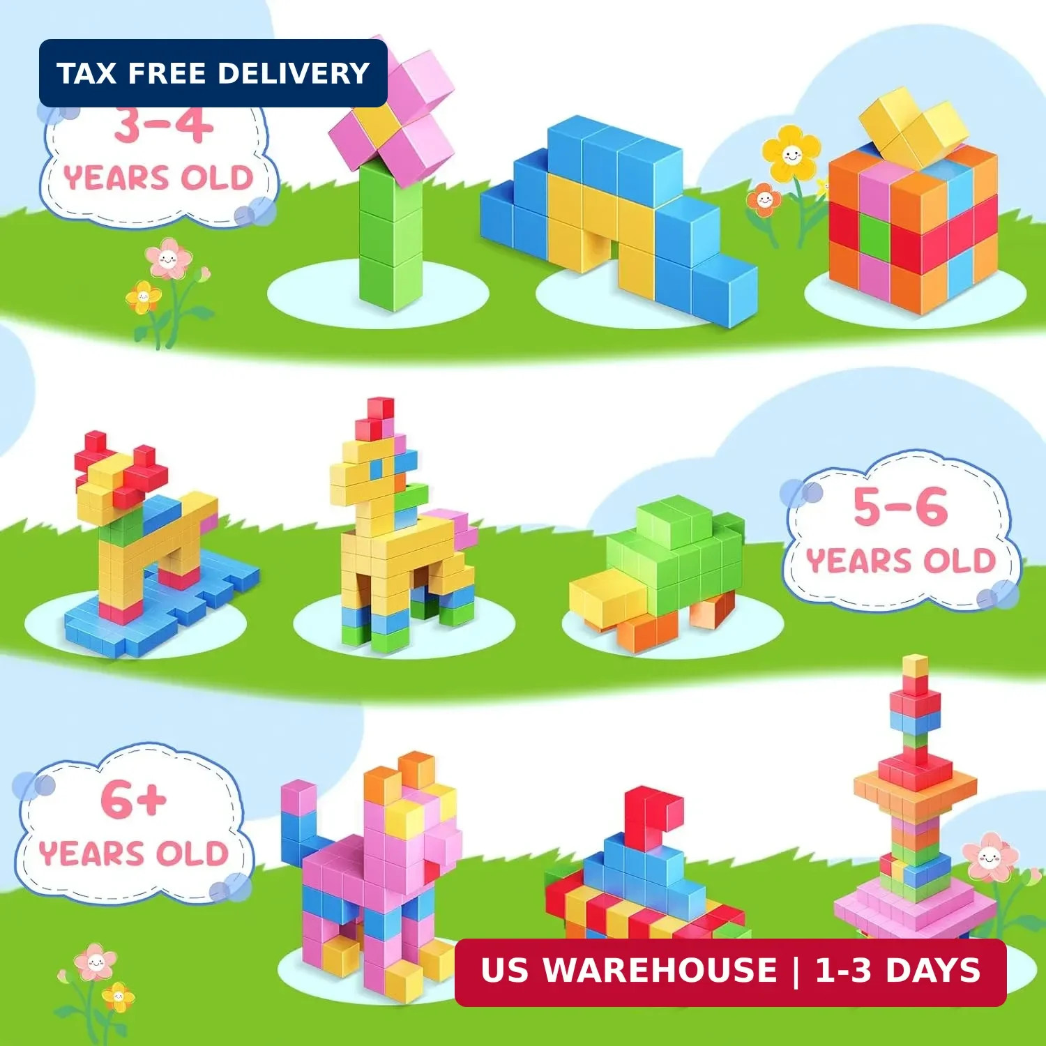 100pcs Magnetic Blocks, Gifts for 3 4 5 6 Year Old, Magnet Building Blocks for T