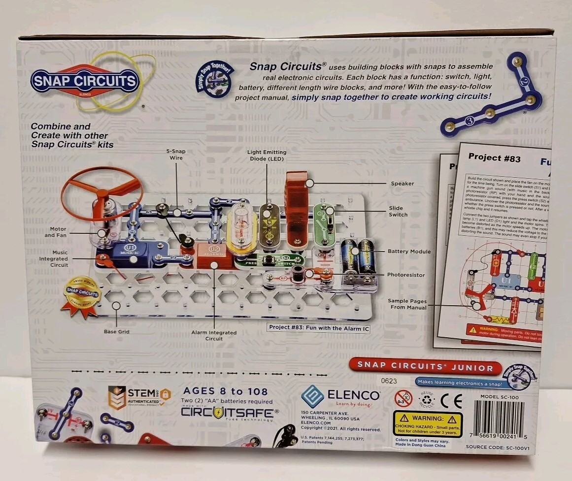 Snap Circuits Jr. SC-100 Electronics Discovery Kit – Ages 8 And Up – NEW