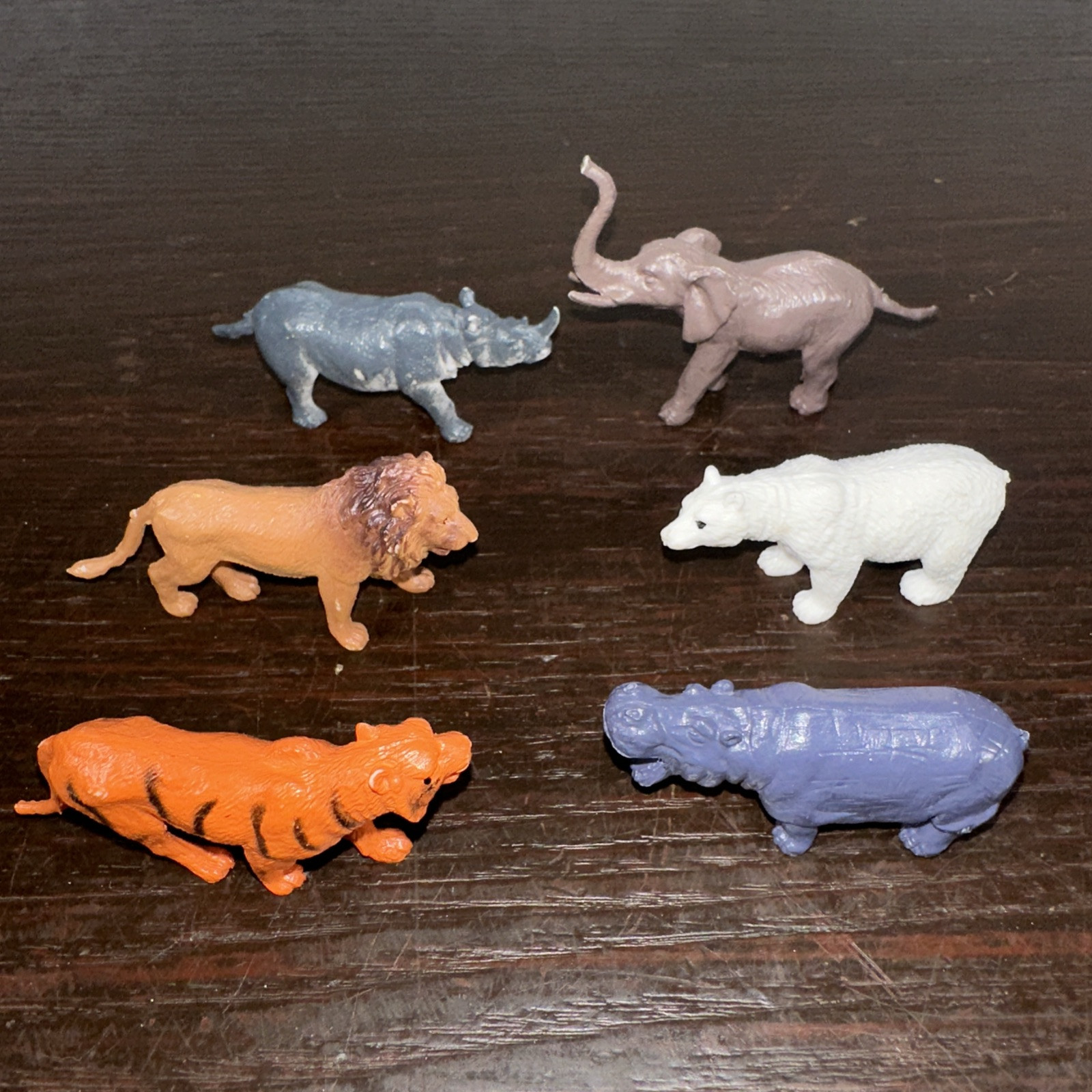 Miniature Wildlife Animal Figures Lot Of 6 Elephant Rhino Tiger Polar Bear…