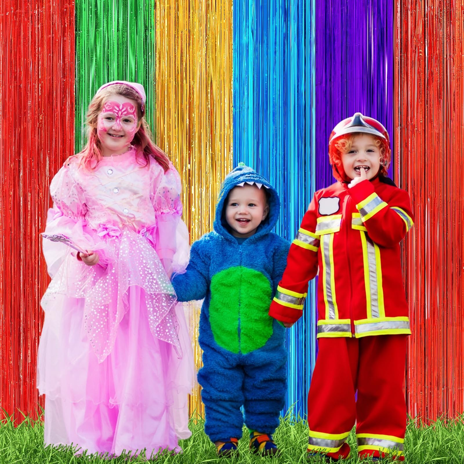 2 Pack Rainbow Foil Fringe Curtains, 3.3ft x 6.6ft Mexican Style Rainbow Stre…