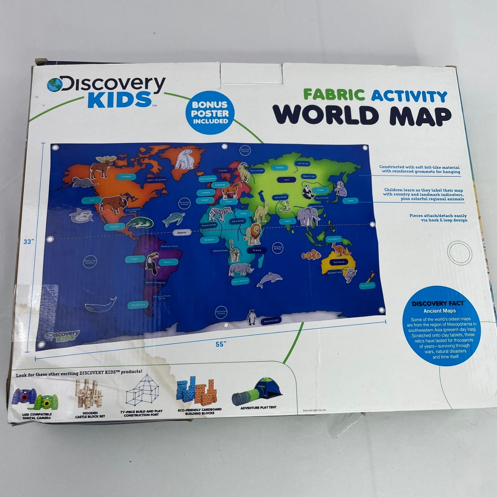 Discovery Kids Fabric Activity World Map Continents Countries Oceans