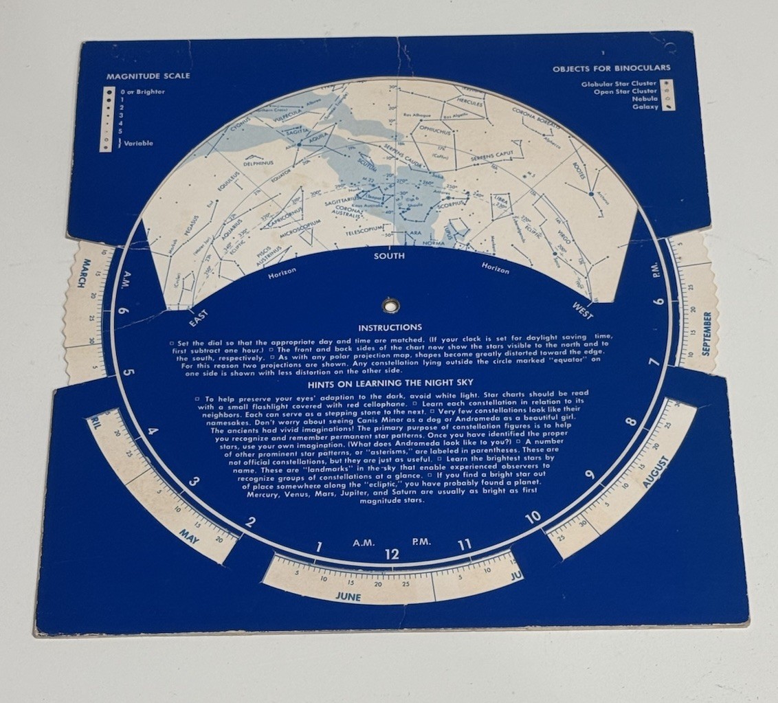 “The Night Sky” Planisphere Star Chart Map 30°–40° North Latitude Astronomy
