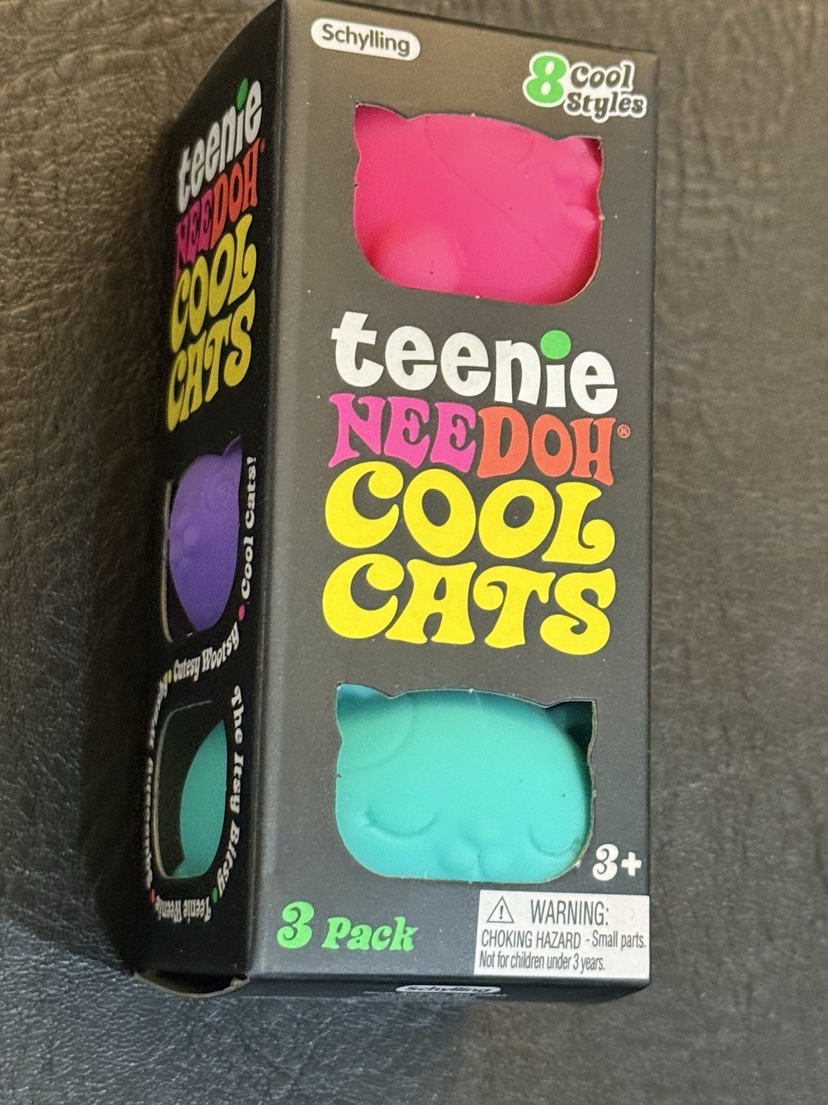 Nee Doh Teenie ‘Cool Cats’ (3 Pack) Purple Teal Pink Squeeze Toy *SEALED*