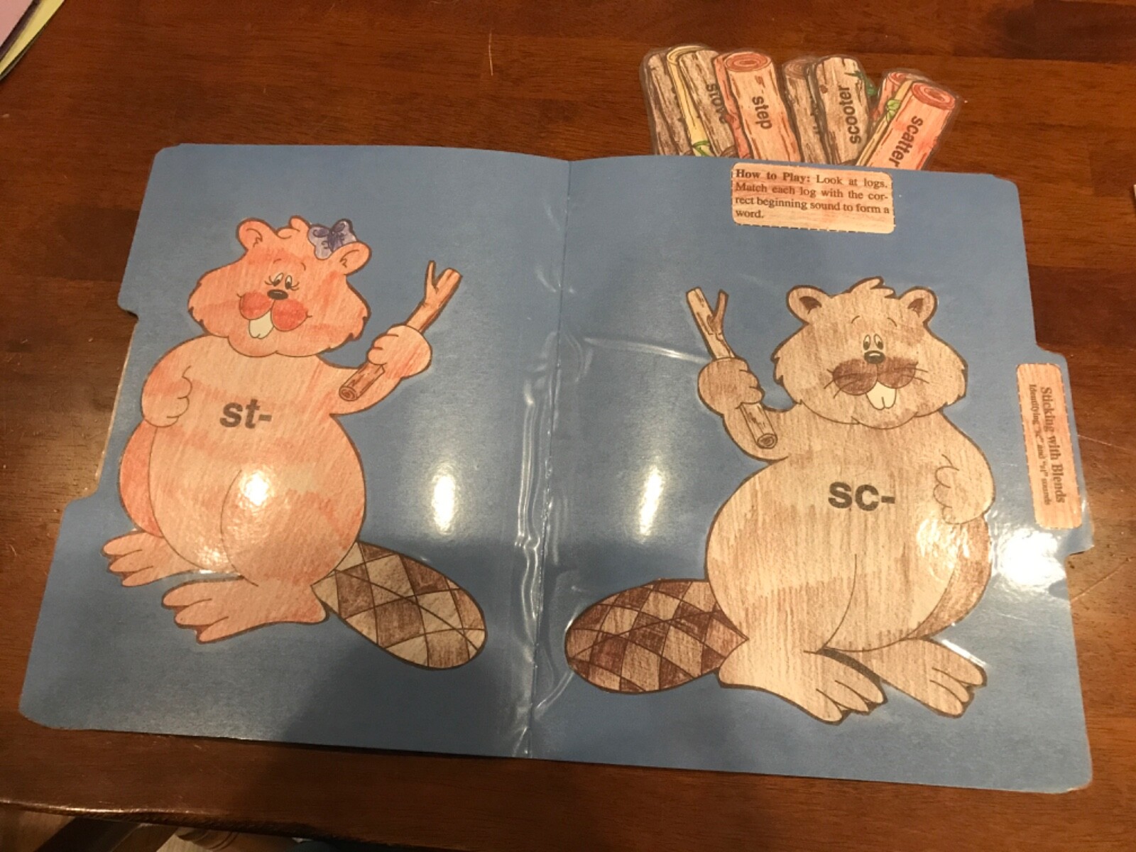 Sticking with Blend! “sc” “st”” sounds 2nd grade language arts file folder game