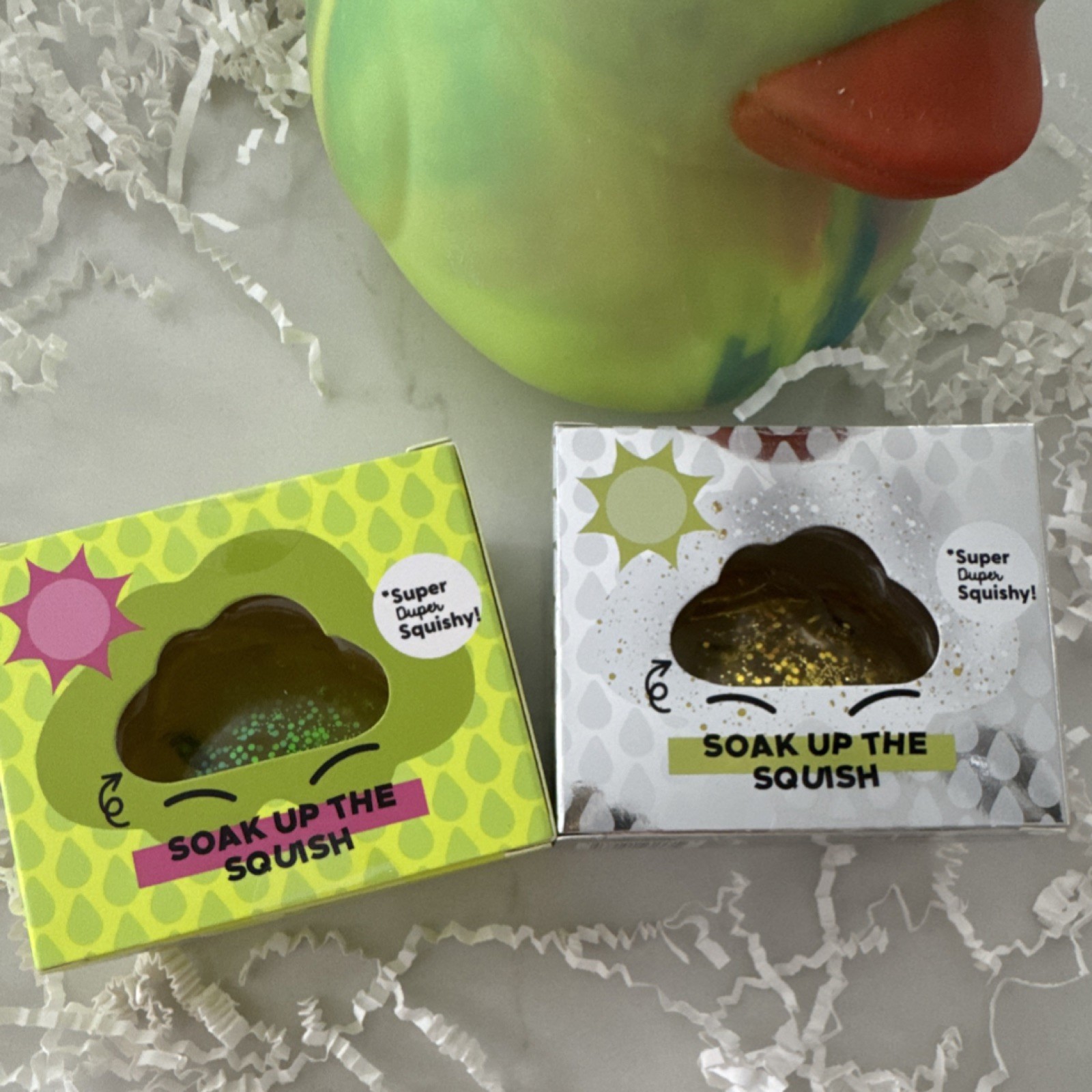 J’adore Glitter Clouds & Sunny Days Squeezy Tie Dye Duck Squishy Toys Lot of 3
