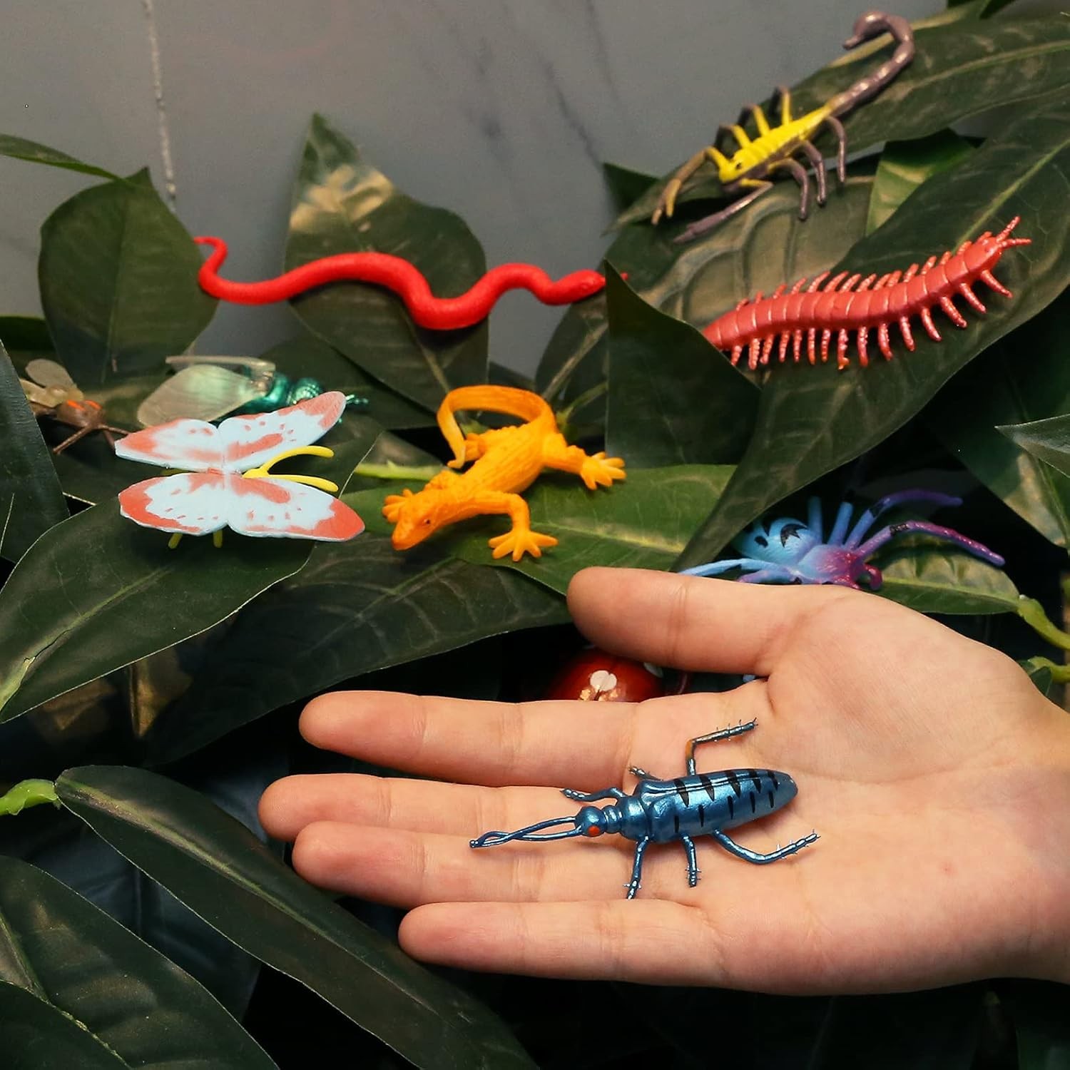 73 Pack Plastic Fake Mini Bugs Set, Realistic Insects Toy for Multi_color