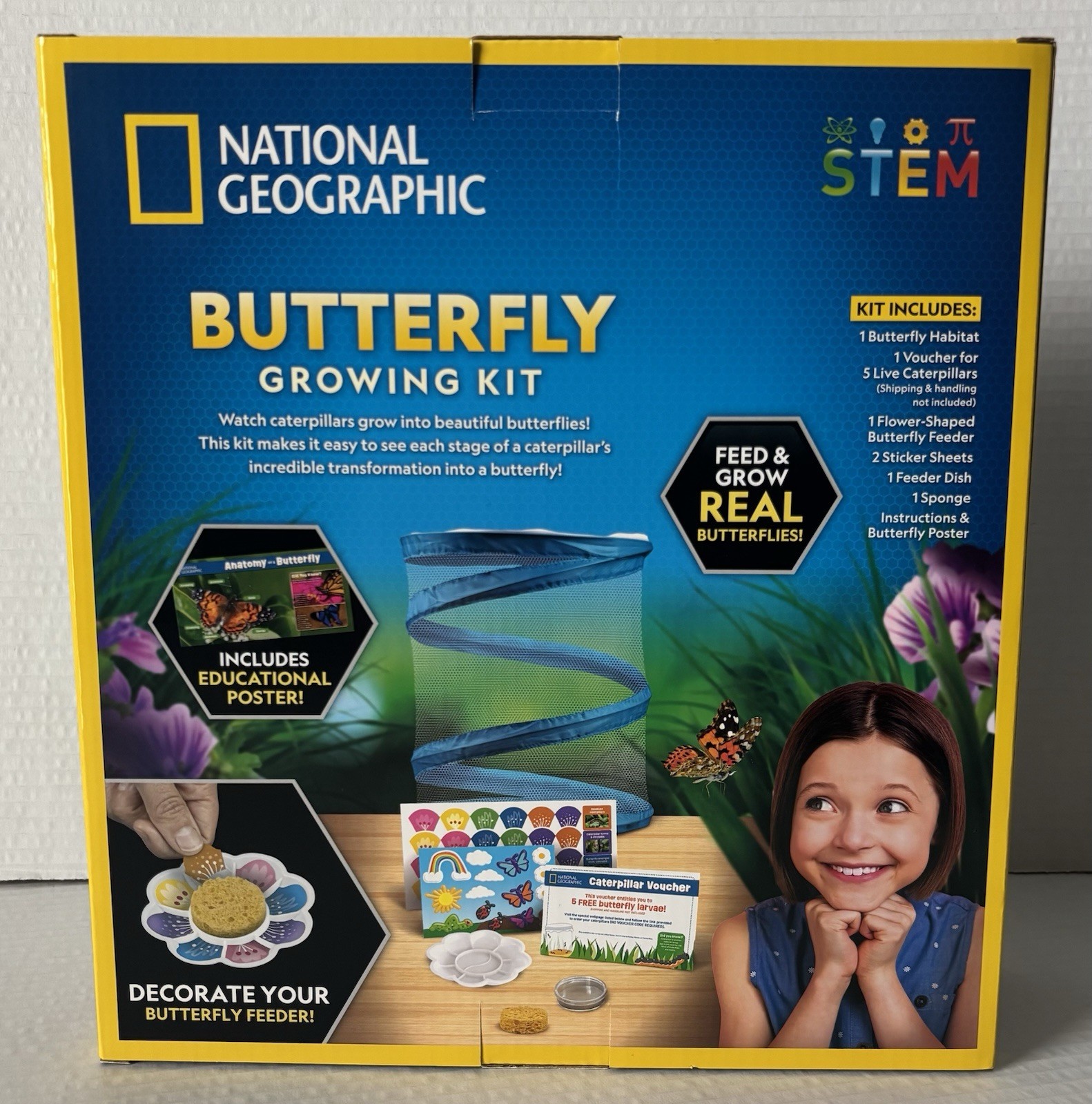 NATIONAL GEOGRAPHIC Butterfly Growing Kit Voucher for 5 Live Caterpillars STEM