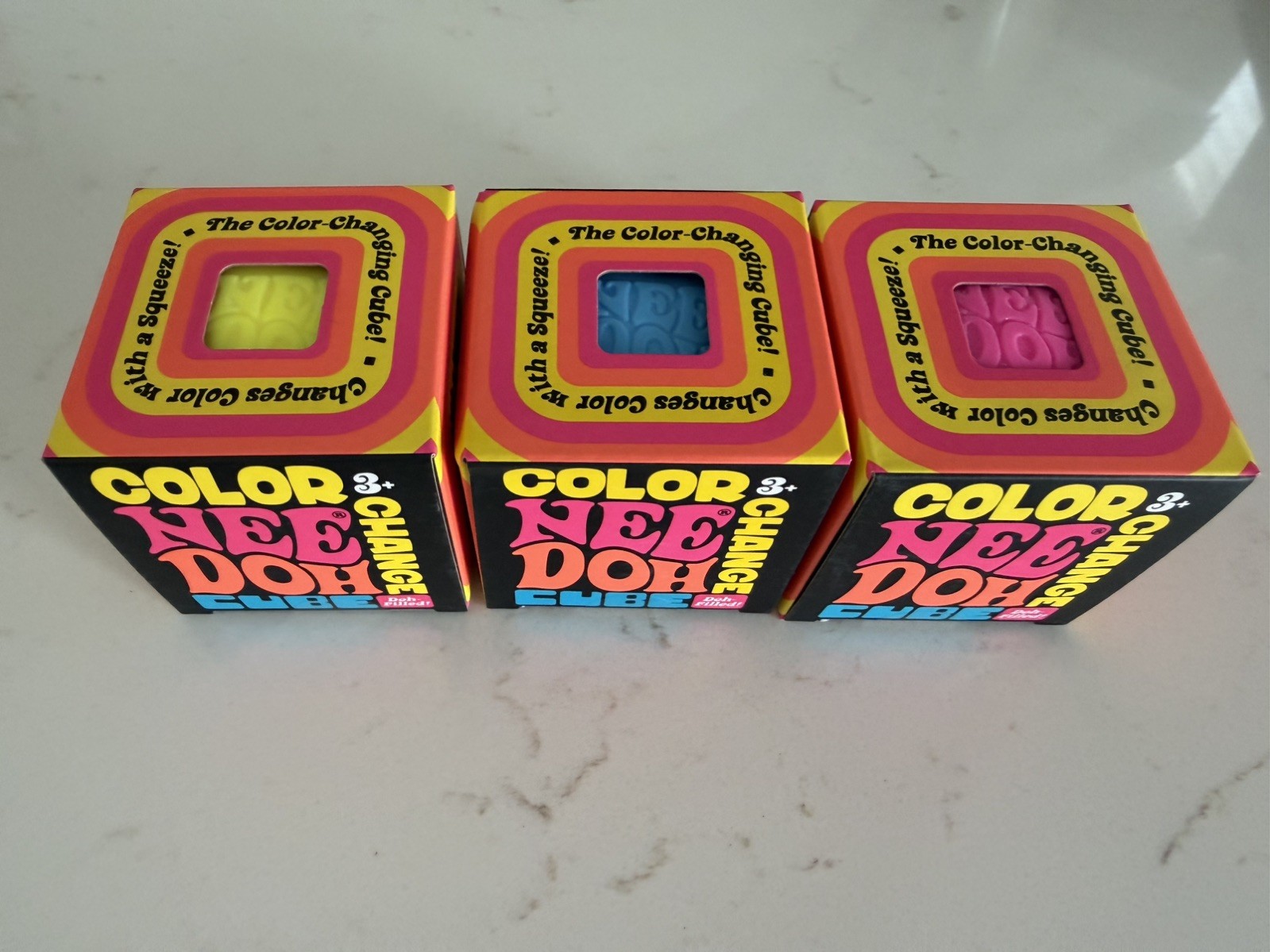 NeeDoh Set of 3 Color Change Cube (Pink, Blue, Yellow) Nee Doh Squishy Toy