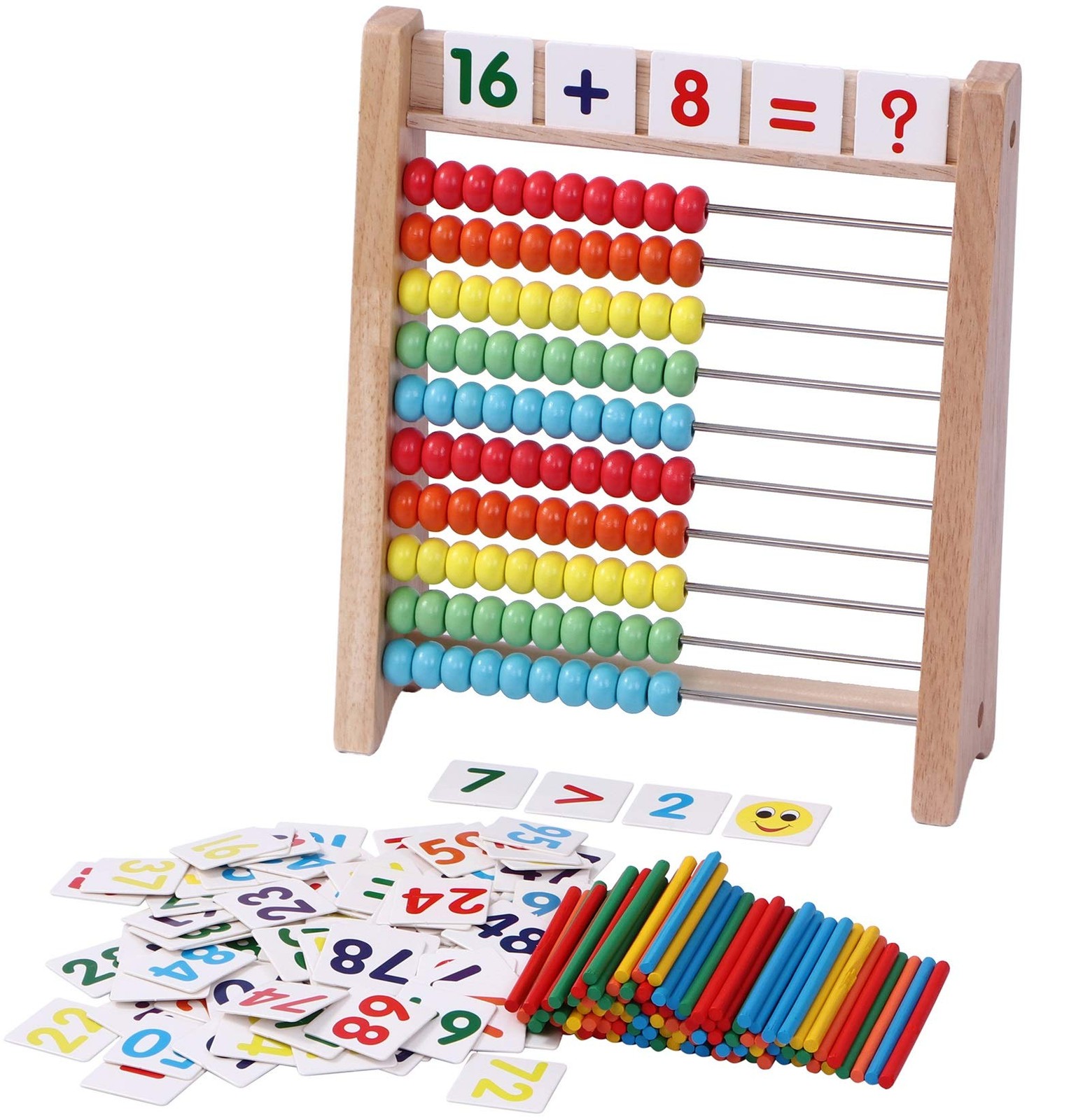 Cltoyvers Wooden Abacus for Kids – 100 Counting Sticks and Medium, Multicolor