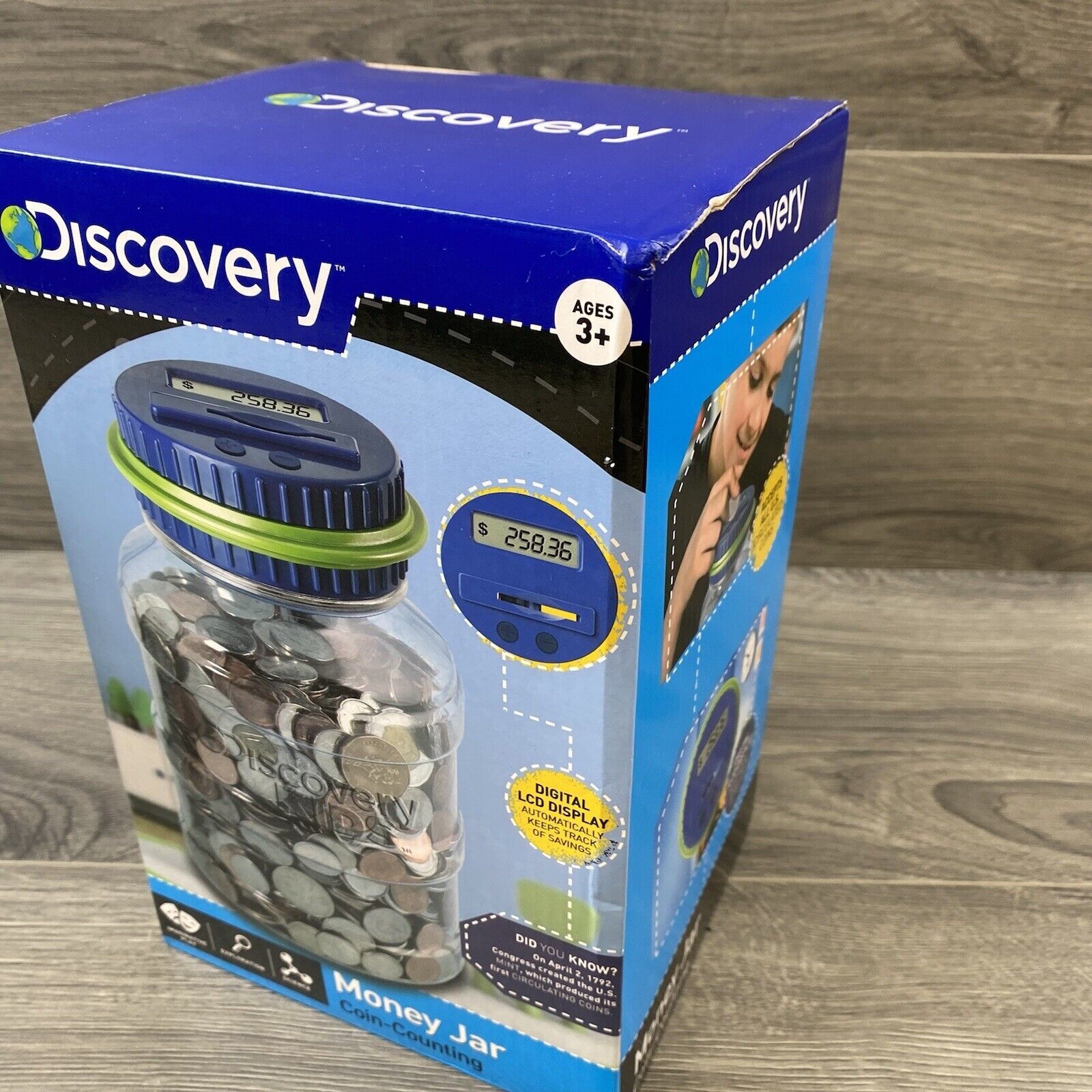 Discovery Kids Coin Counting Blue Money Jar Bank Digital LCD Display