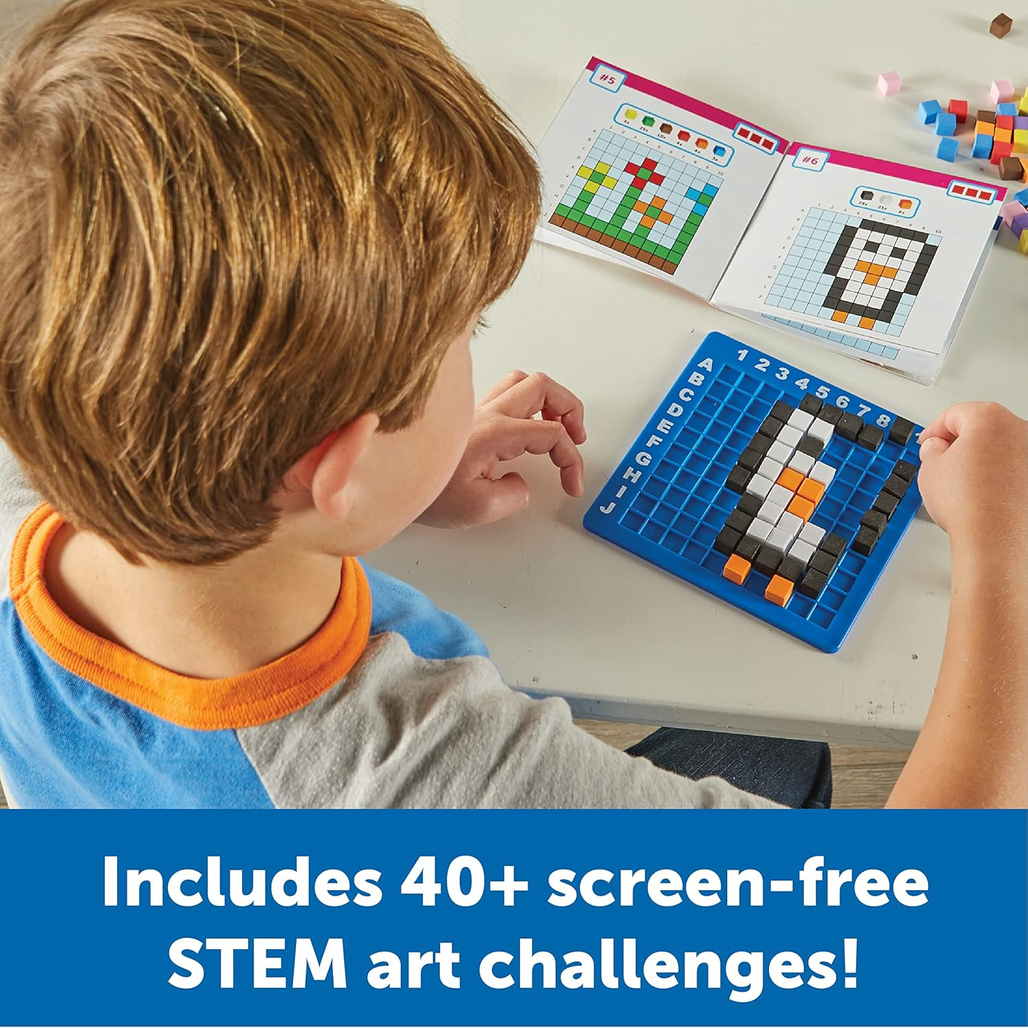 STEM Explorers Pixel Art Challenge – Math Puzzles, Pattern Blocks, Sensory Bin,
